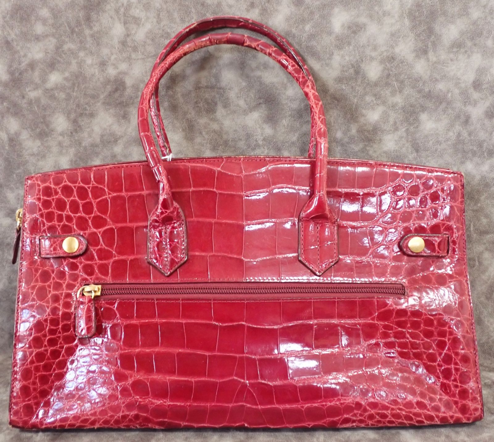 JRA認定】SANPO 三宝 クロコダイル ハンドバッグ シャイニーボルドー 