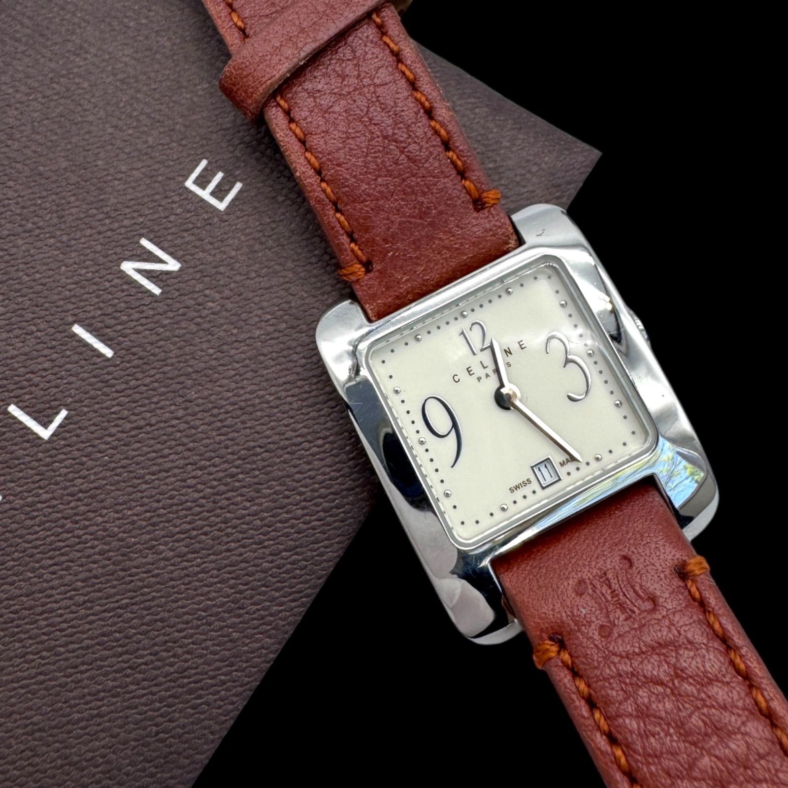 【稼働】セリーヌ スクエア 腕時計 デイト トリオンフ レディース 稼働 美品 CELINE セリーヌ 腕時計 スクエア デイト 100FT トリオンフ