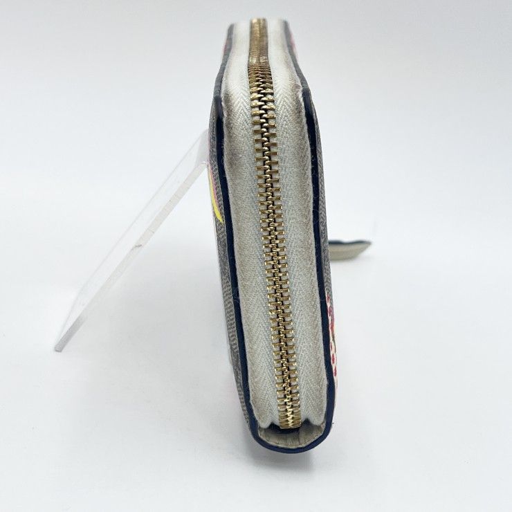 GUCCI（グッチ）レ ポム GGスプリーム ジップアラウンドウォレット 長財布 フルーツプリント ベージュ PVC ゴールド金具 663924・0416【中古】 GUCCI - GUCCI（グッチ）レ ポム GGスプリーム ジップアラウンド