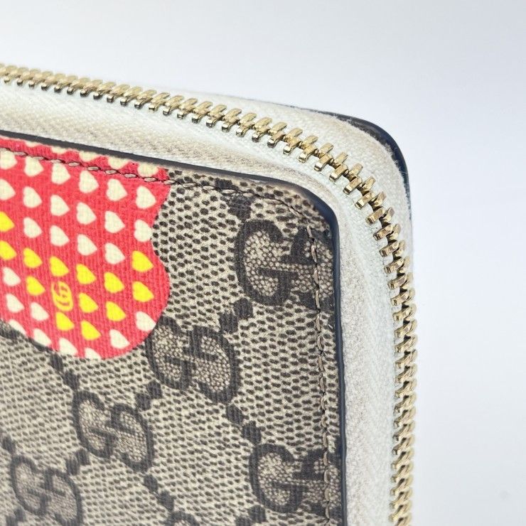 GUCCI（グッチ）レ ポム GGスプリーム ジップアラウンドウォレット 長財布 フルーツプリント ベージュ PVC ゴールド金具 663924・0416【中古】 GUCCI - GUCCI（グッチ）レ ポム GGスプリーム ジップアラウンド