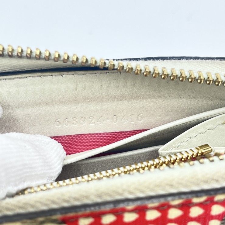 グッチ GUCCI 長財布 レ ポム ジップアラウンド ウォレット GGスプリームキャンバス レザー ベージュ×ホワイト×レッド×ピンク ゴールド金具 アップル リンゴ 663924  【箱】【中古】 GUCCI - GUCCI（グッチ）レ ポム ジップアラウンドウォレット 長財布