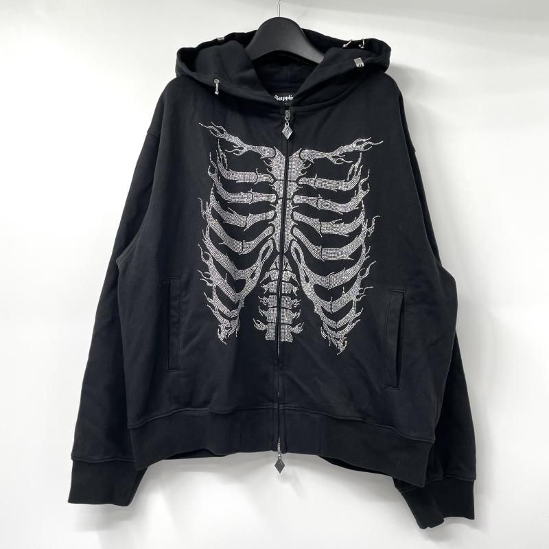 【中古】SUPPLIER Fire Skeleton Rhinestone Zip Hoodie サイズL ブラック ジップパーカー サプライヤー[17][240017763612] 中古】SUPPLIER Fire Skeleton Rhinestone Zip Hoodie サイズL