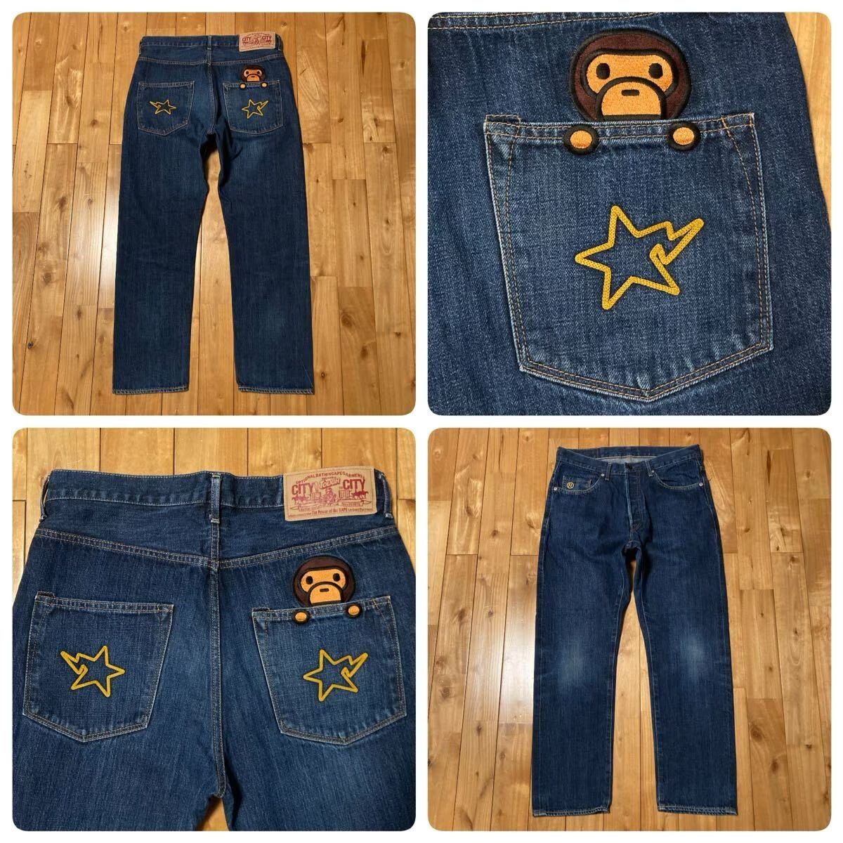 MILO BAPE STA 刺繍 デニム パンツ Mサイズ a bathing ape star APE大 
