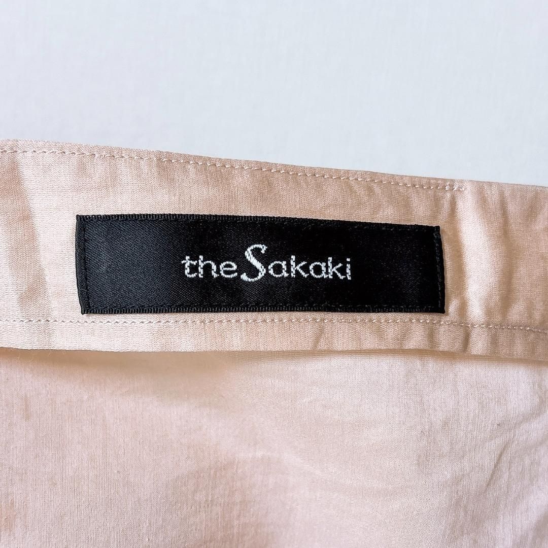 theSakaki 長袖ブラウス ノーカラー 艶 M 無地 ベージュ シルク混 