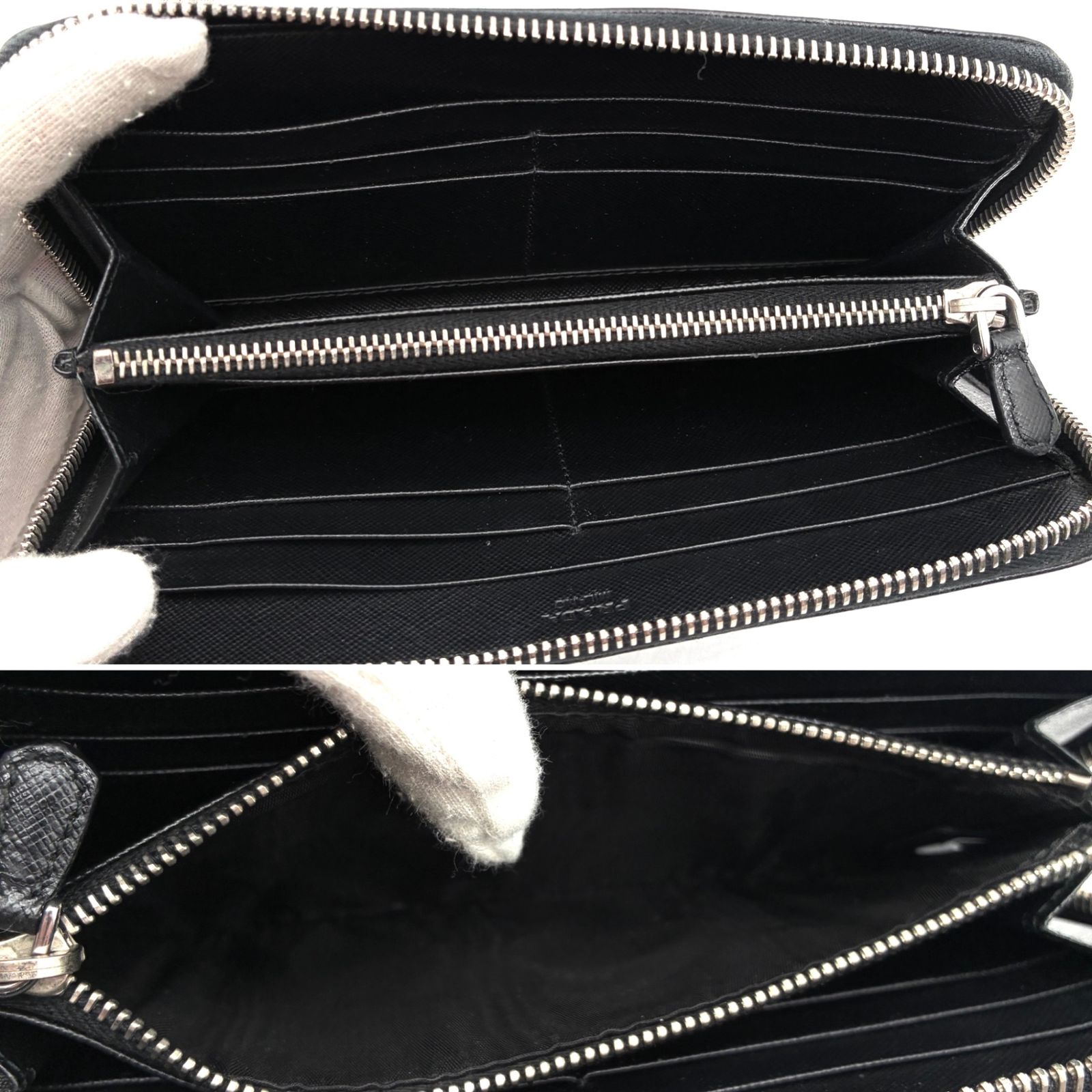 レディース PRADA サフィアーノ レザー 長財布 ジップラウンド ブラック