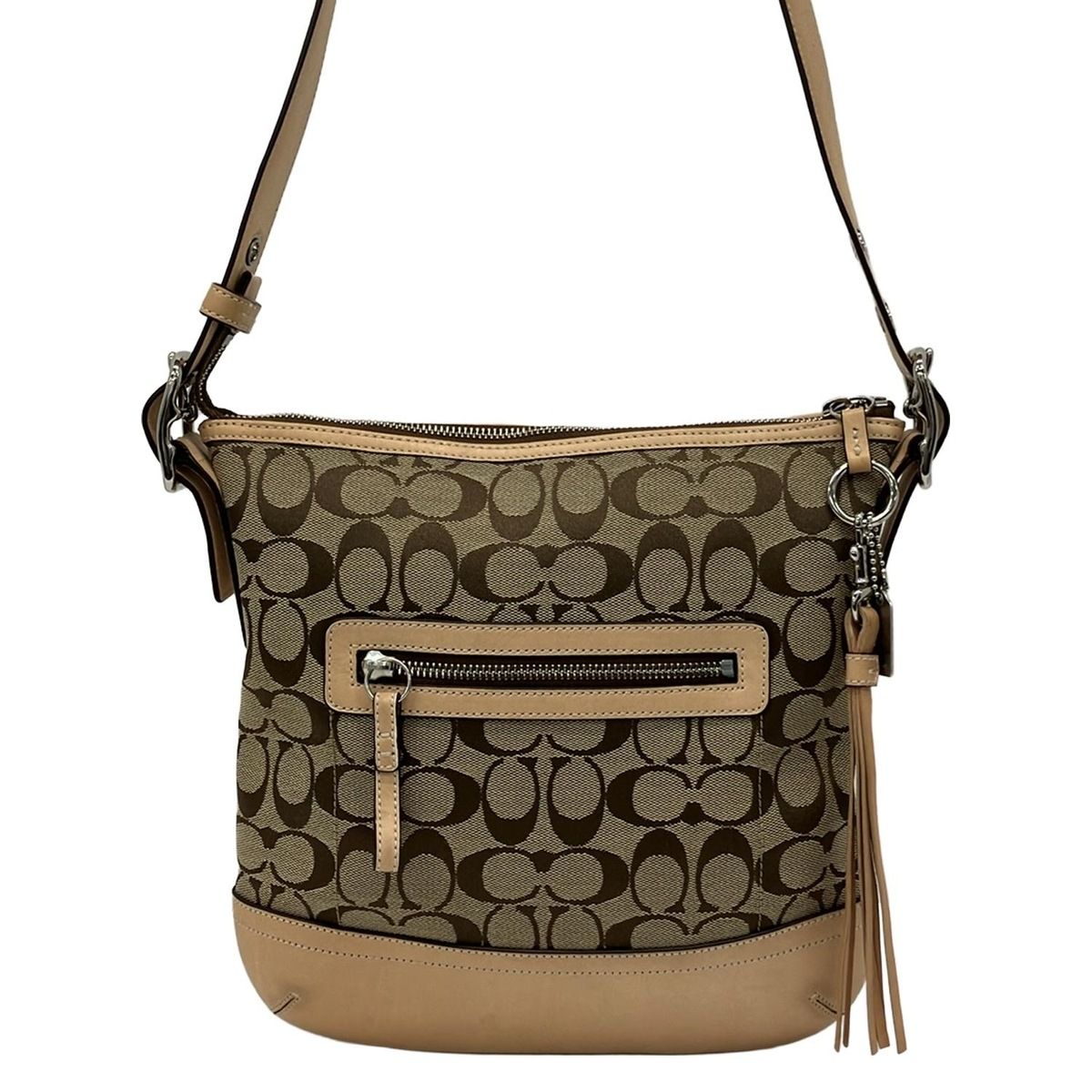 COACH(コーチ) ショルダーバッグ シグネチャーソフトスリムダッフル 9362 カーキ×ライトブラウン レザー COACH(コーチ) ショルダーバッグ シグネチャーソフトスリムダッフル