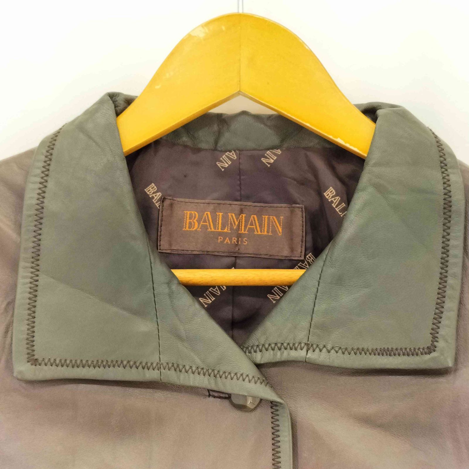BALMAIN バルマン ミントグリーン ラムレザージャケット ボタン付き