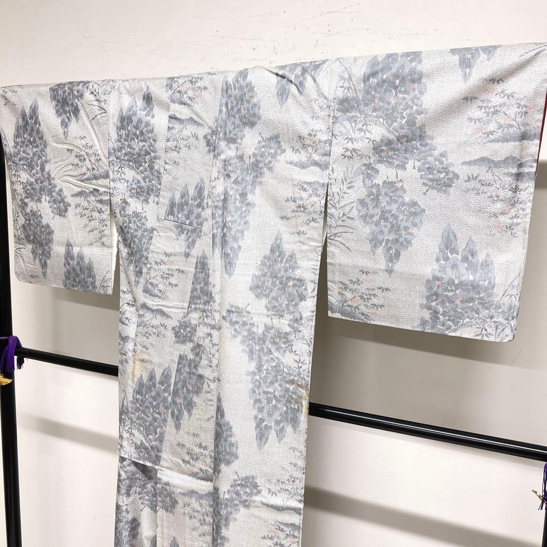 白大島紬 小紋 身丈160 裄65 観世水 花模様 正絹 着物 022b p 【公式通販】