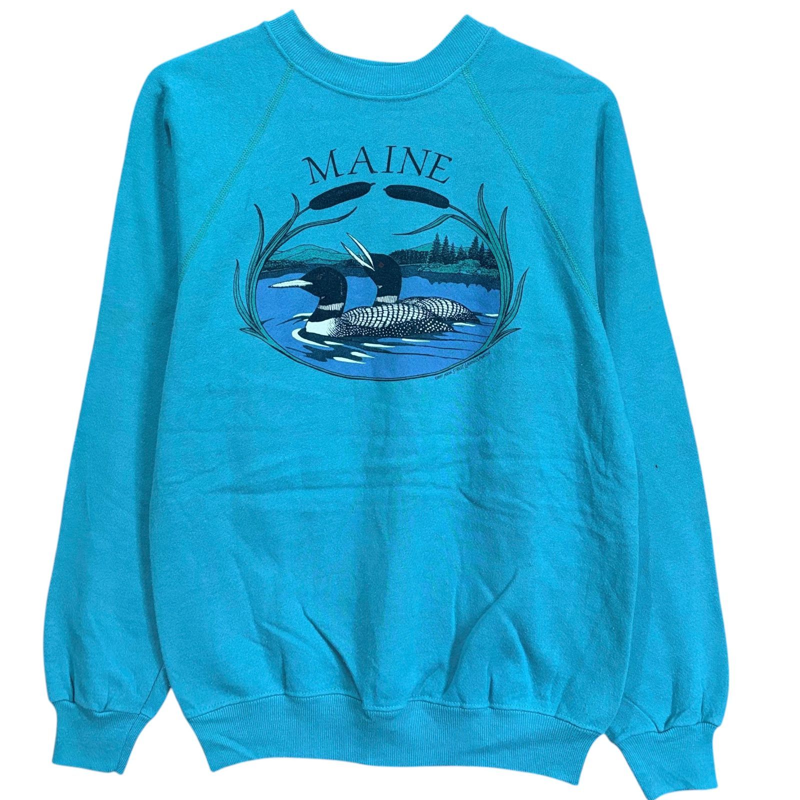 80s USA製 Hanes ヘインズ スウェット M ターコイズブルー ラグラン 