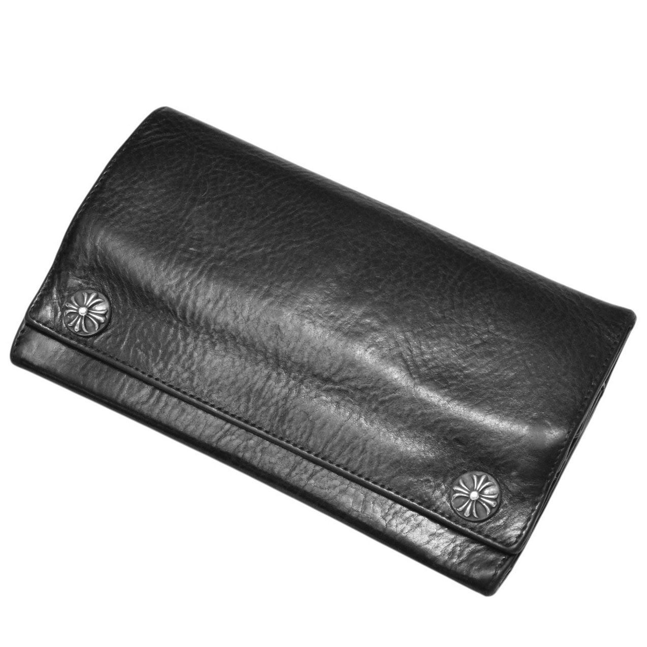 CHROME HEARTS クロムハーツ GREASY クロスボタンブラックレザーロング