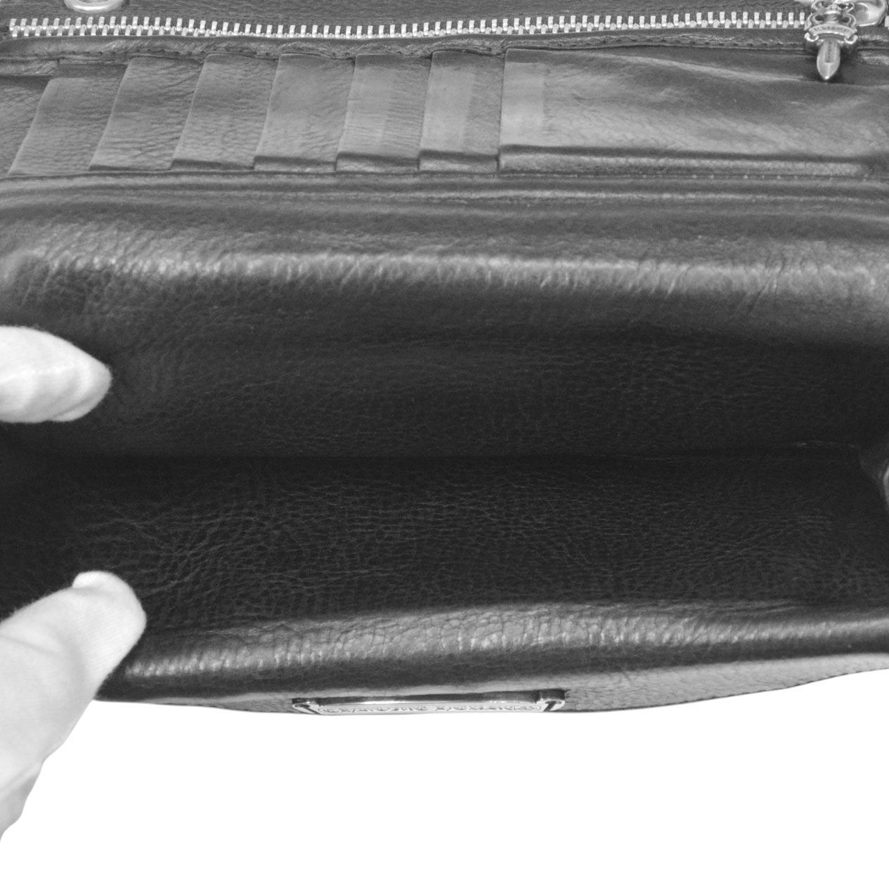 CHROME HEARTS クロムハーツ GREASY クロスボタンブラックレザーロング 