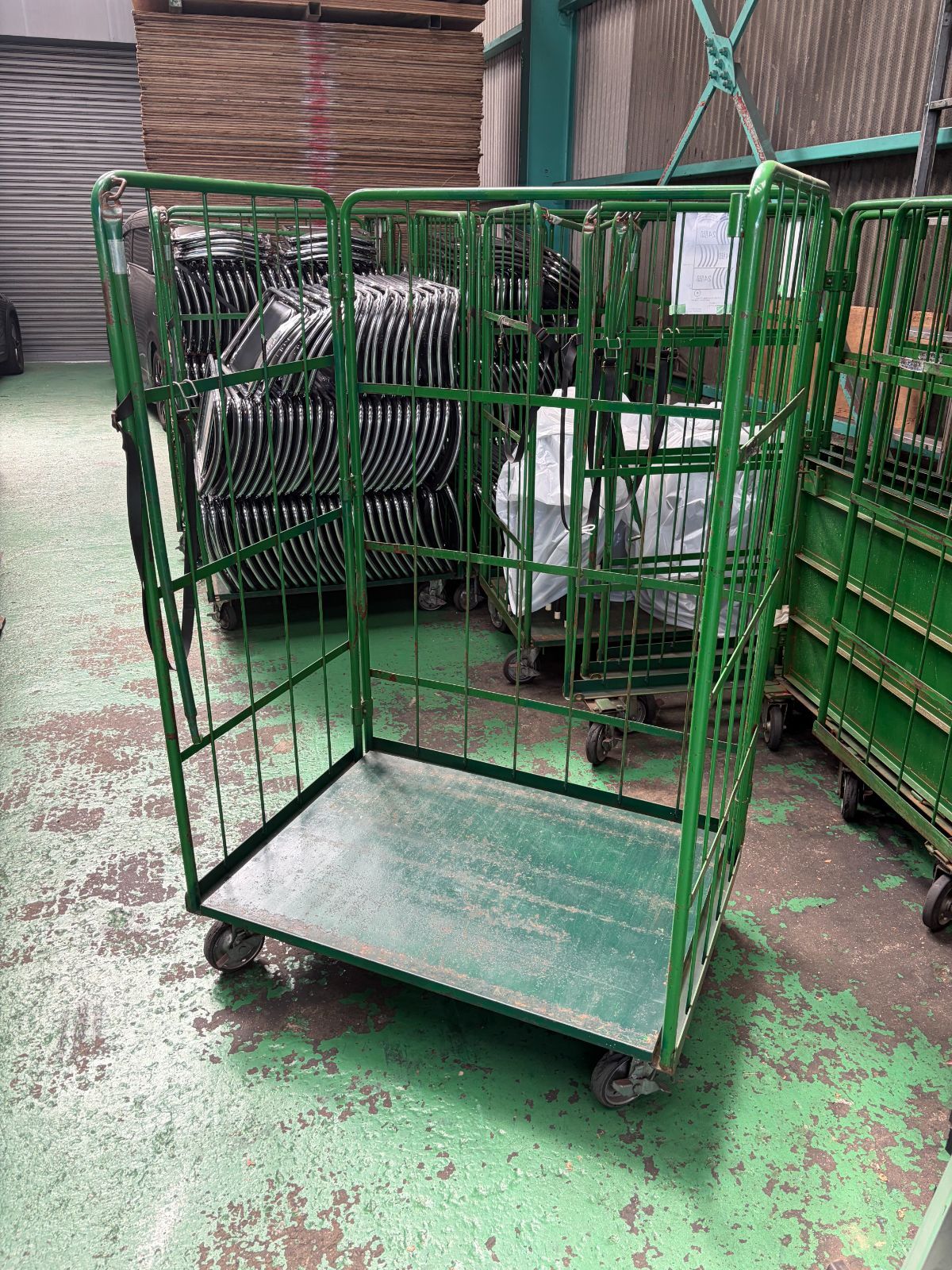 現地引取限定】カゴ台車 ロールボックスパレット グリーン（状態難あり 