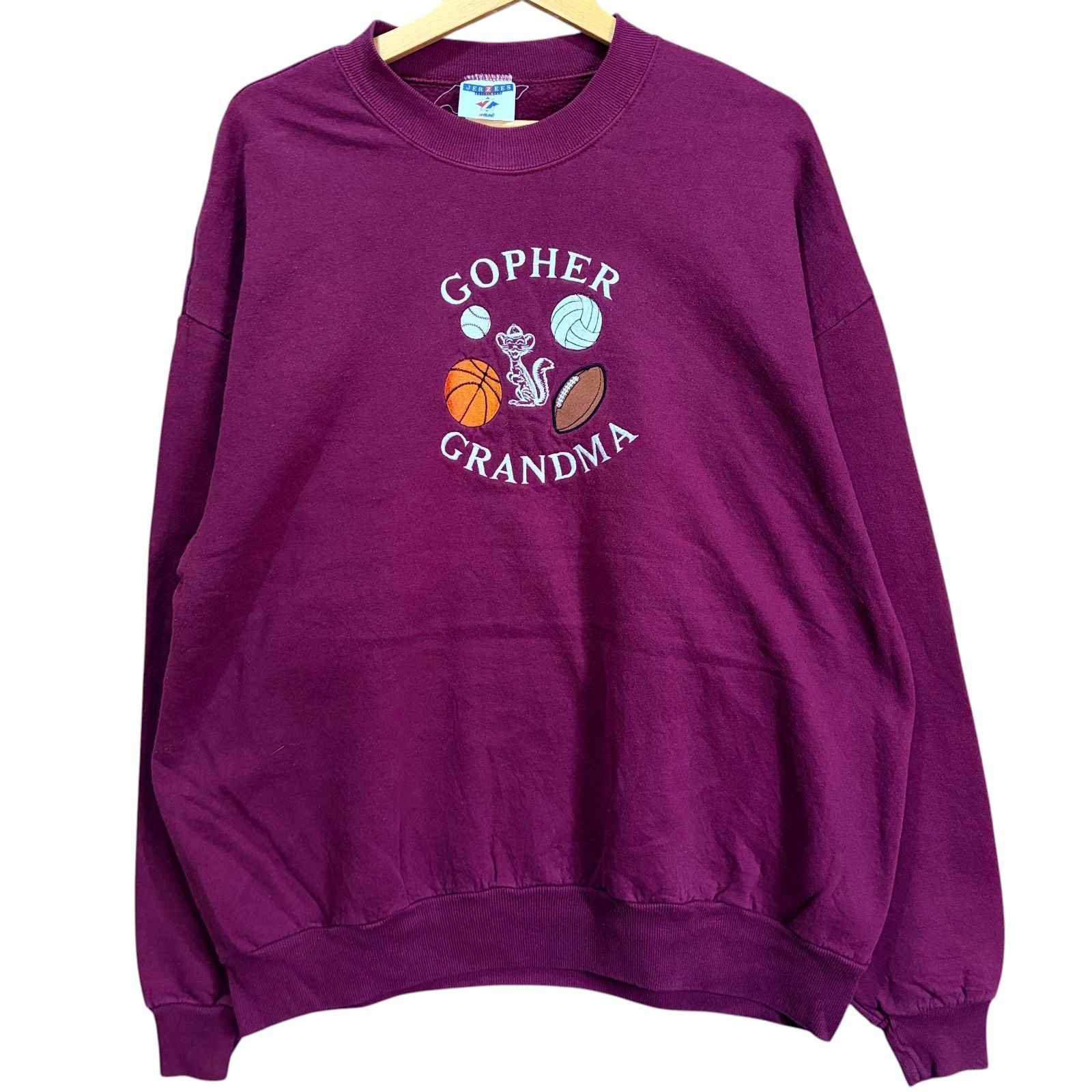 90s USA古着 JERZEES スウェット XL ボルドー アニマル ゆるだぼ 太 