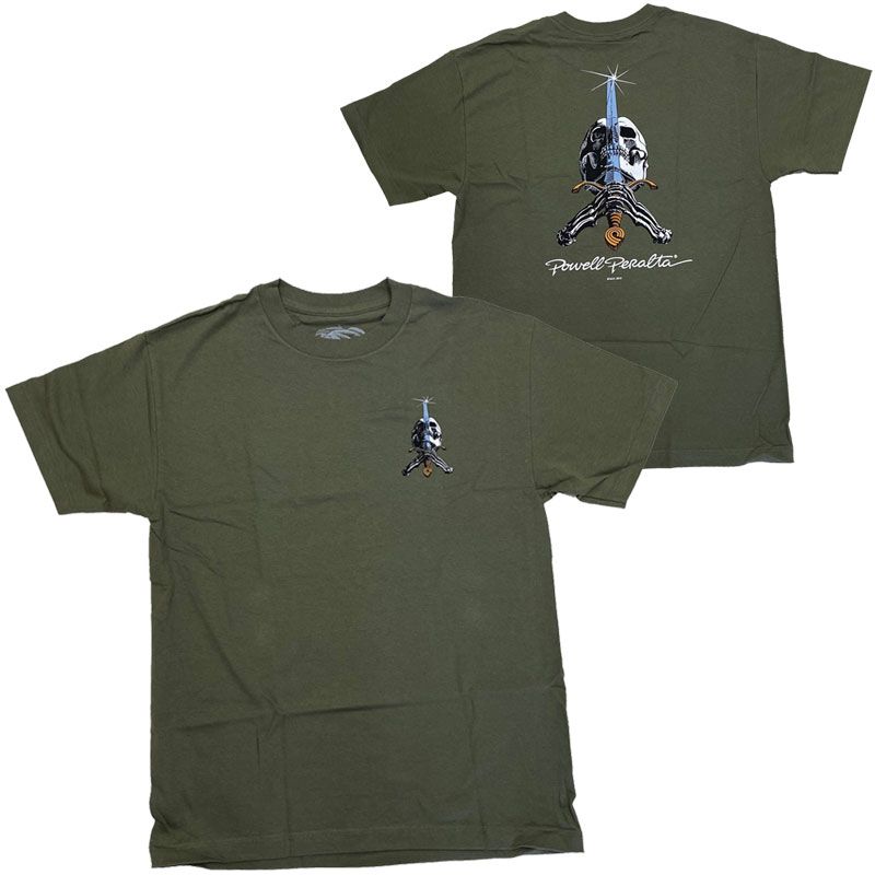POWELL PERALTA・パウエル・ペラルタ・SKULL AND SWORD・ミリタリーグリーン・Tシャツ・ブランド正規品 XL