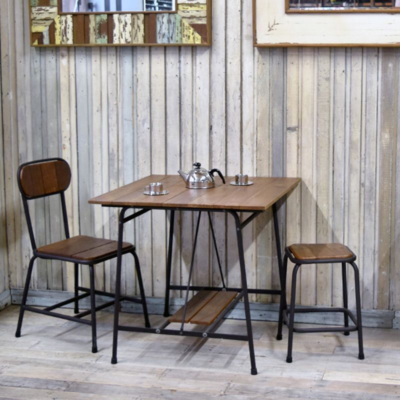 古材 ダイニングテーブル 80×80cm 正方形 2人用 アイアン脚 カフェ