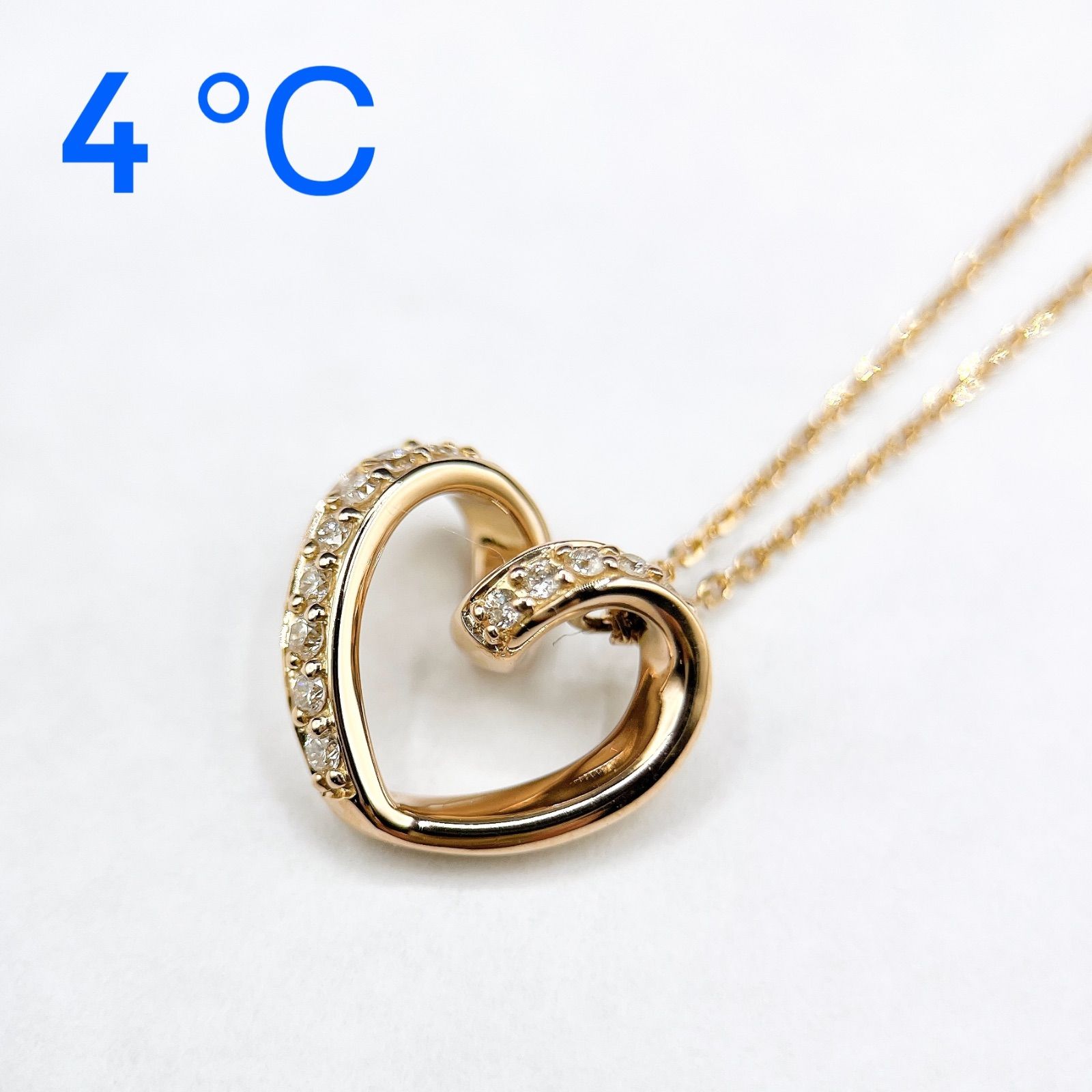 美品?4℃ ハート ダイヤモンド ピンクゴールド ネックレス 約42㎝ Y 
