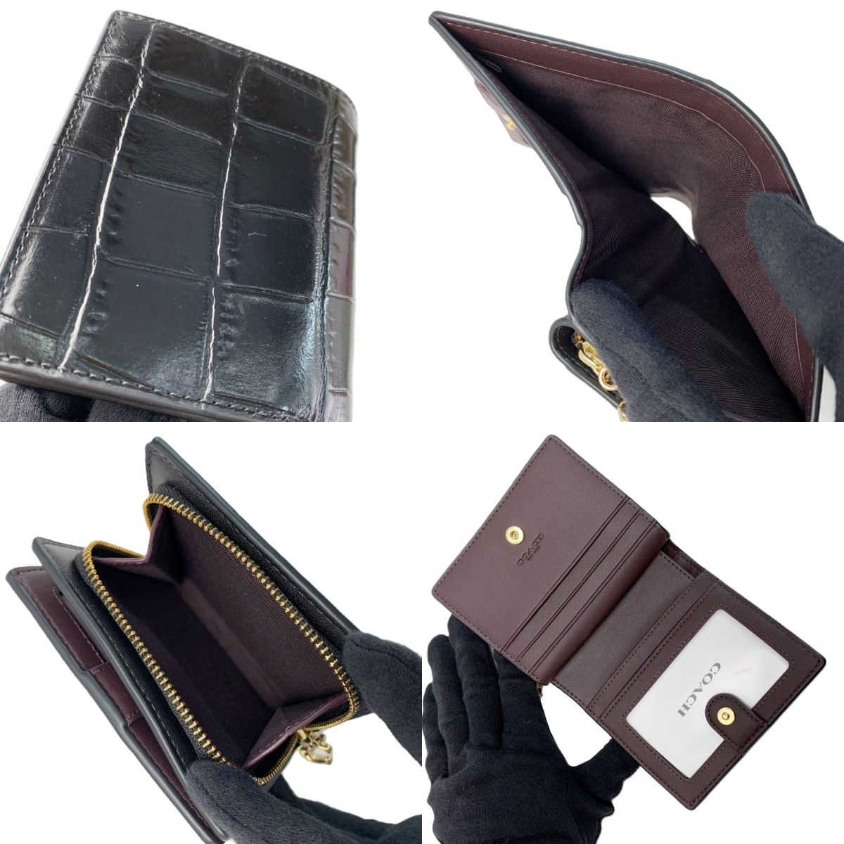 COACH コーチ エンボス スナップウォレット C6092 ブラック 2つ折り財布 レディース COACH（コーチ） 財布 エンボスドレザー クロコダイル スナップ