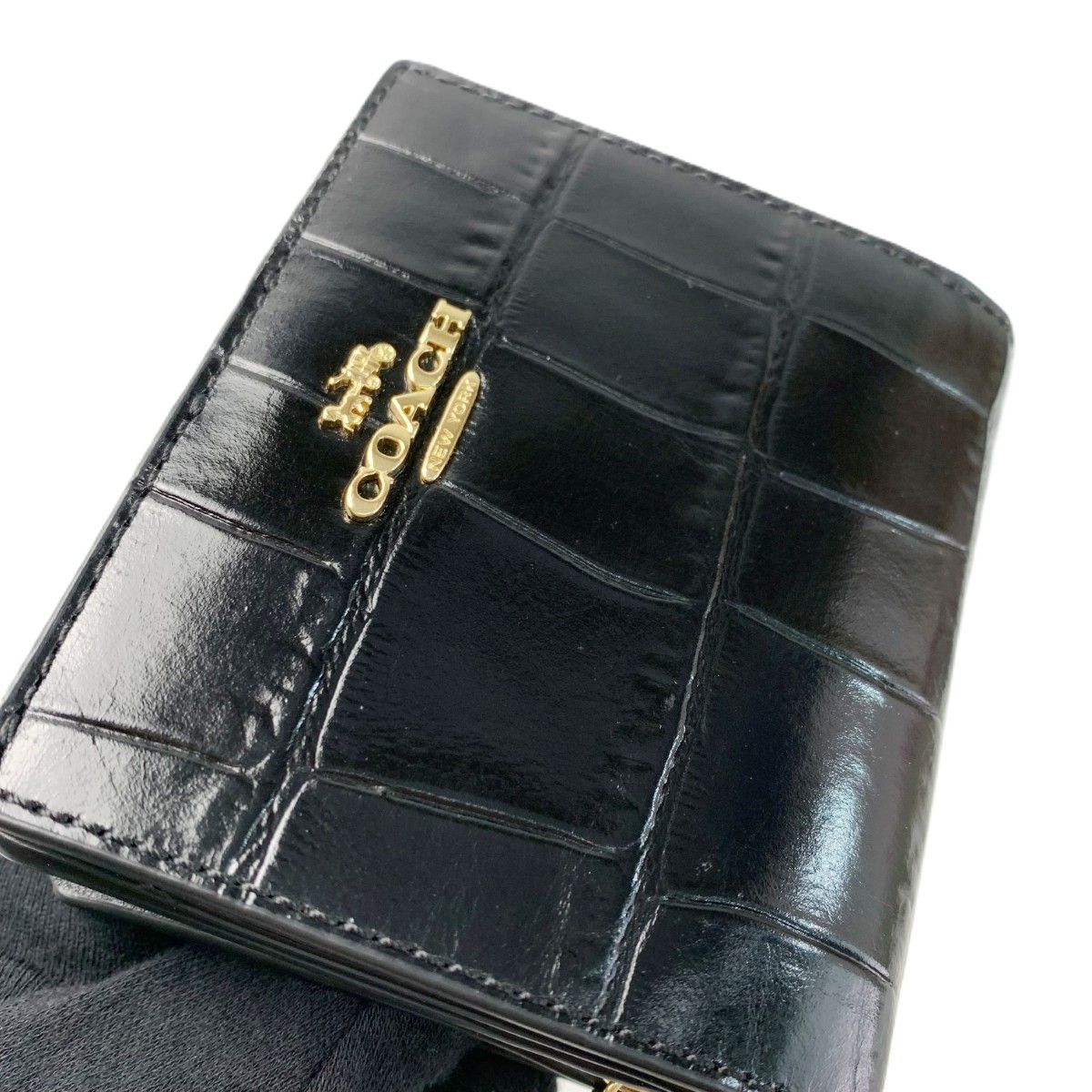 COACH コーチ エンボス スナップウォレット C6092 ブラック 2つ折り