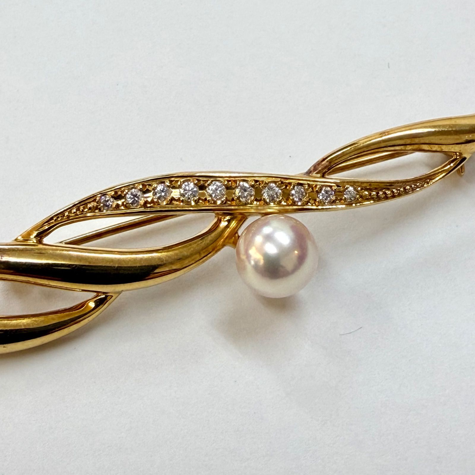 上美品⭐️K18+パール+ダイヤモンドのブローチ】 MIKIMOTO ミキモト