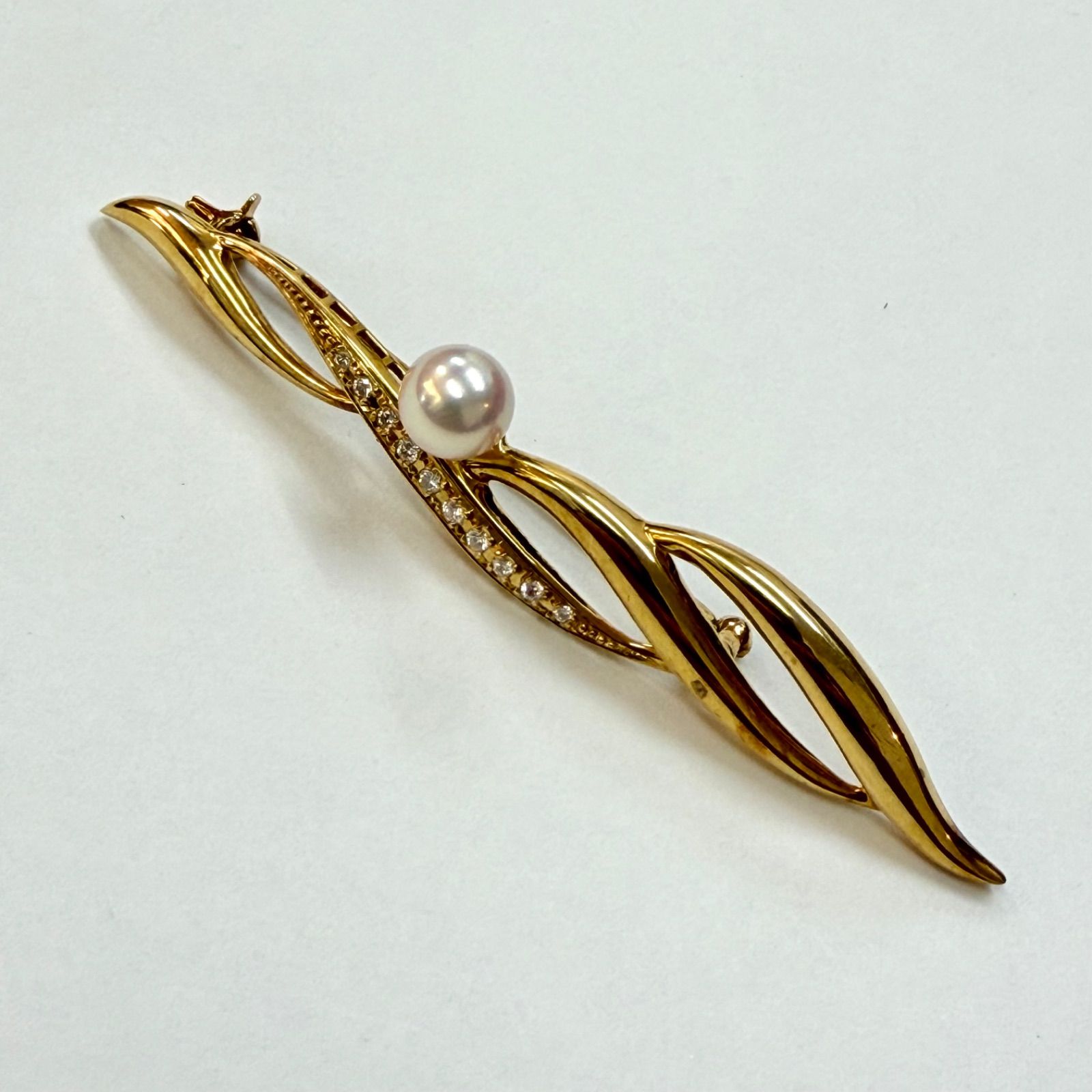 上美品⭐️K18+パール+ダイヤモンドのブローチ】 MIKIMOTO ミキモト