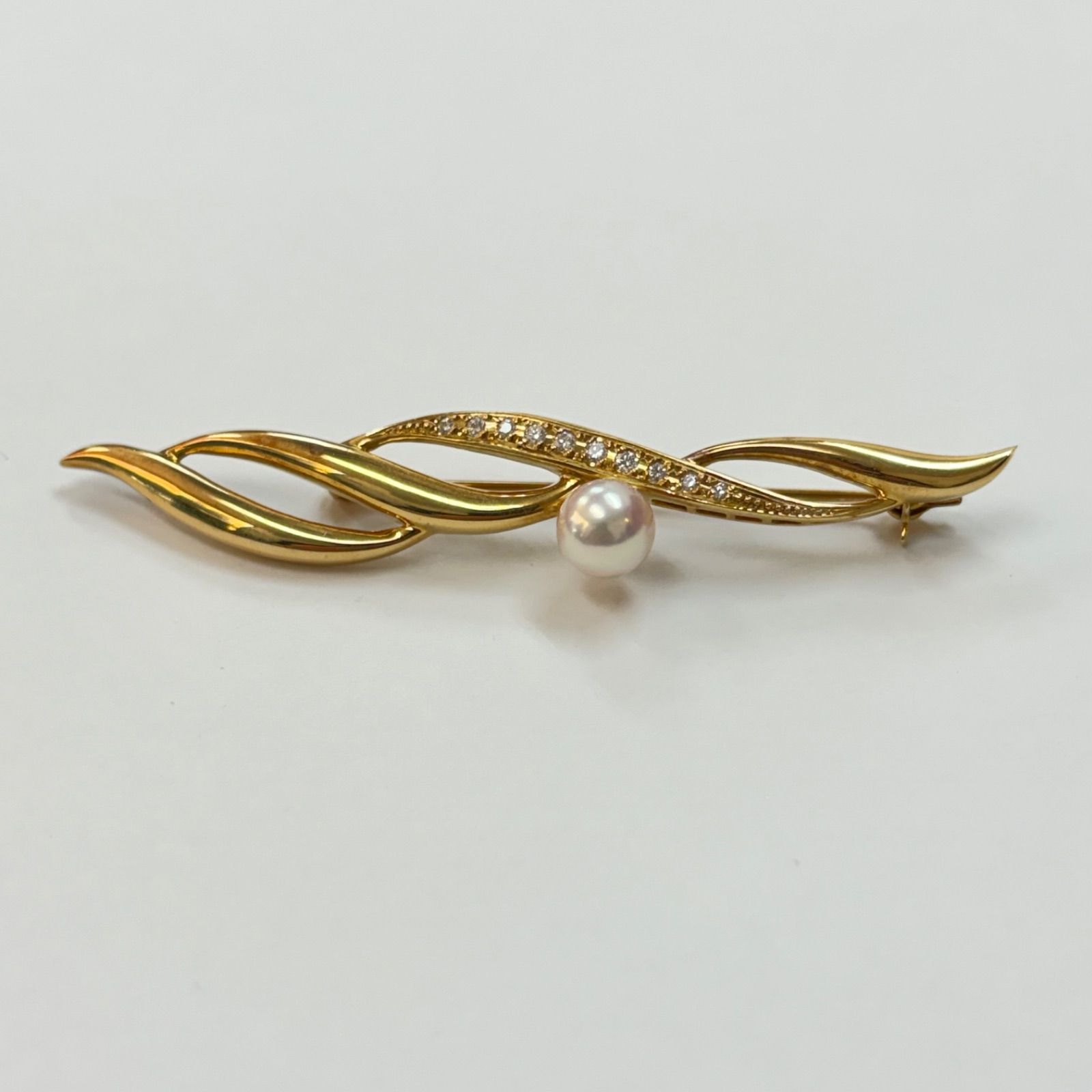 【美品】ミキモトK18アコヤパールブローチダイヤモンド 上美品⭐️K18+パール+ダイヤモンドのブローチ】 MIKIMOTO ミキモト
