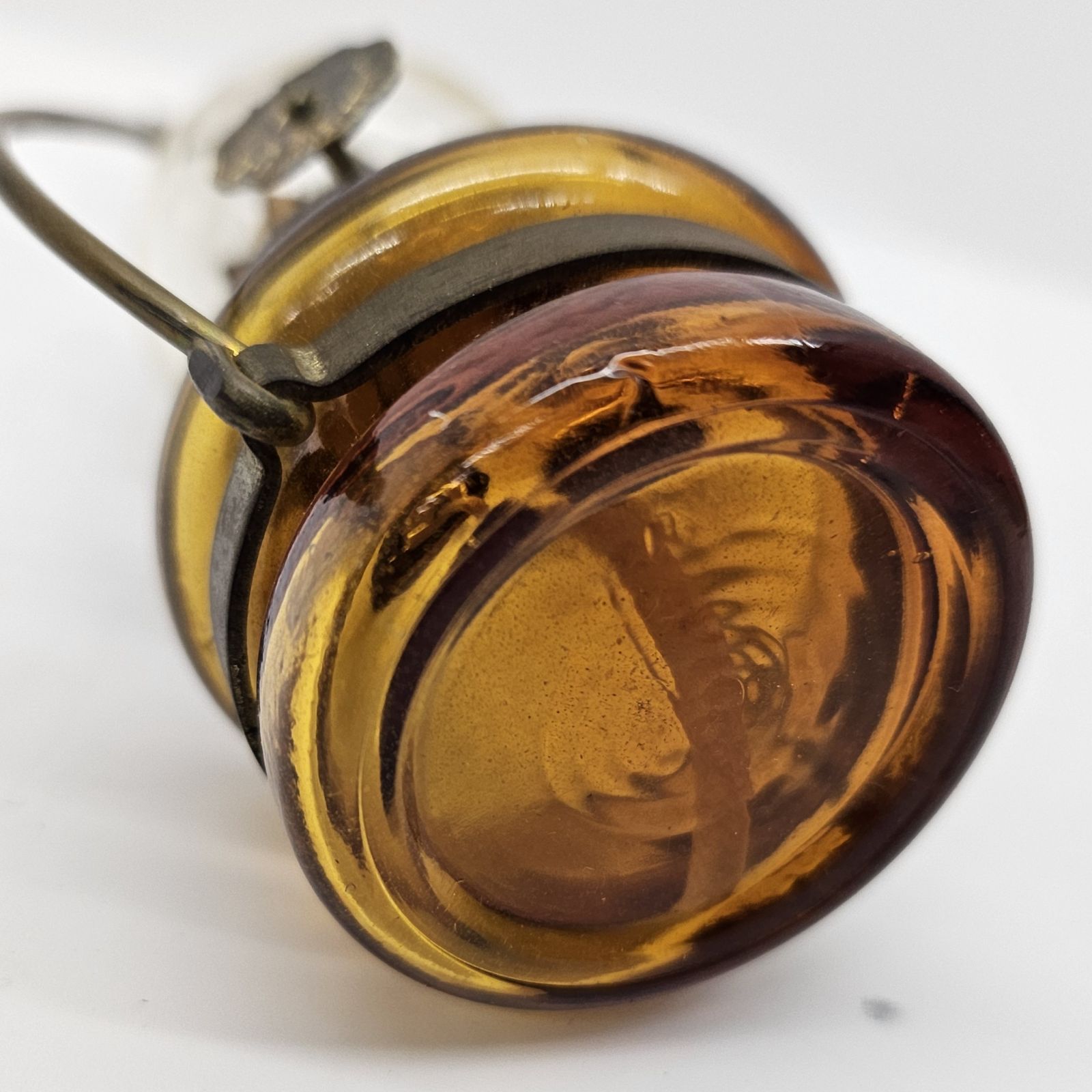 未使用品 ヴィンテージ ミニオイルランプ 12cm アンバーガラス×真鍮 