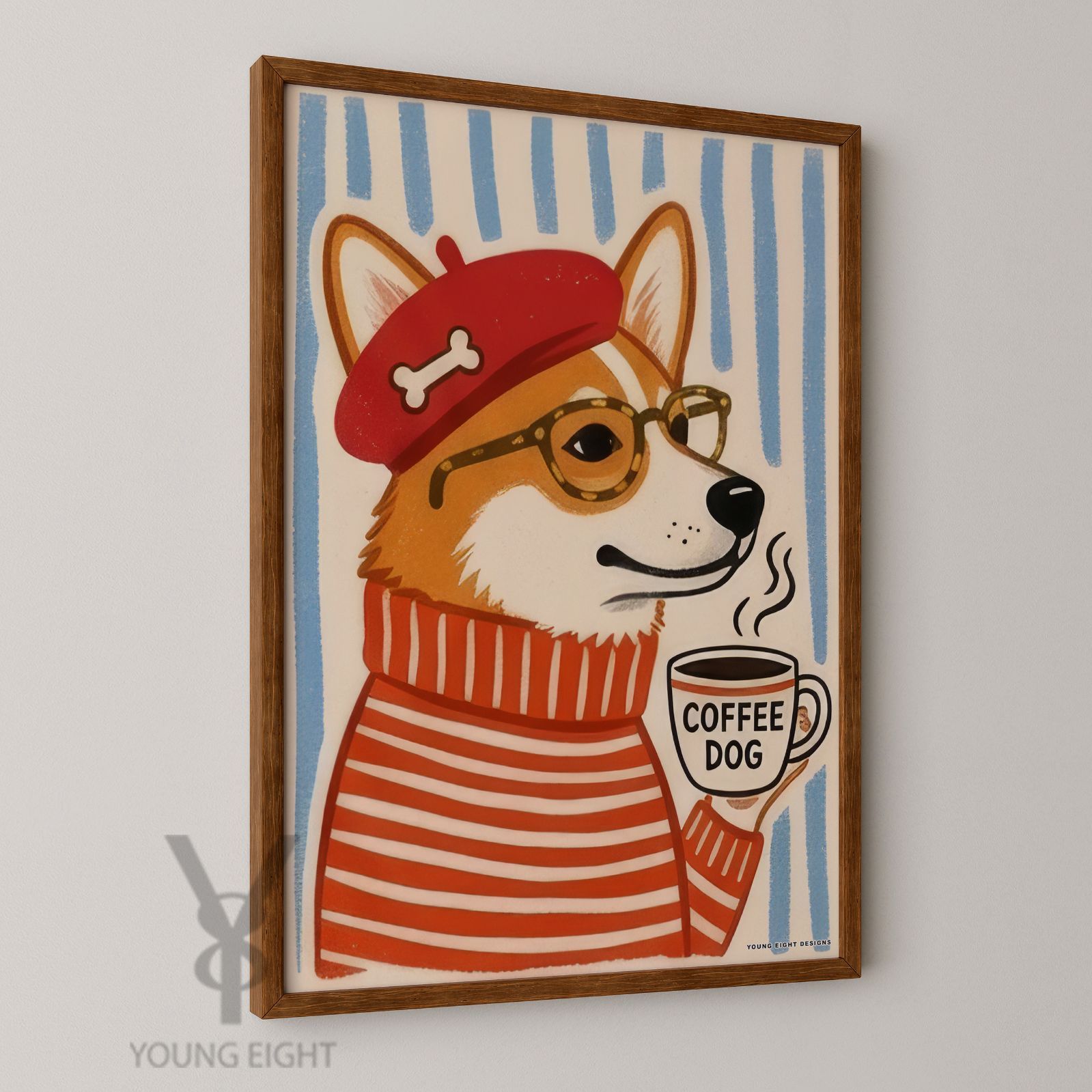 ポスター 【 コーギー / Corgi 】お洒落 おしゃれ 犬 イラスト 額装 