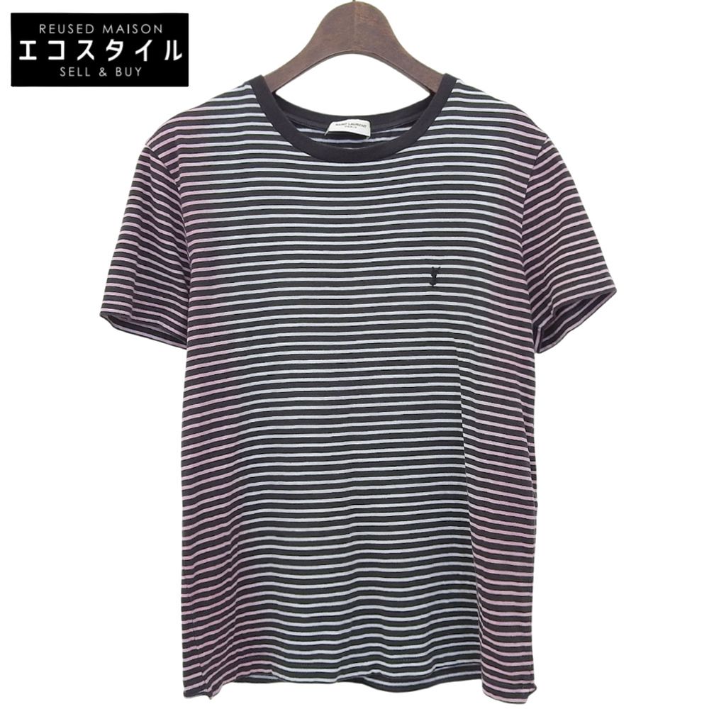 SAINT LAURENT PARIS サンローランパリ グラデーション ボーダー Tシャツ トップス レディース ホワイト×ブラック XS 644057 20年 XS