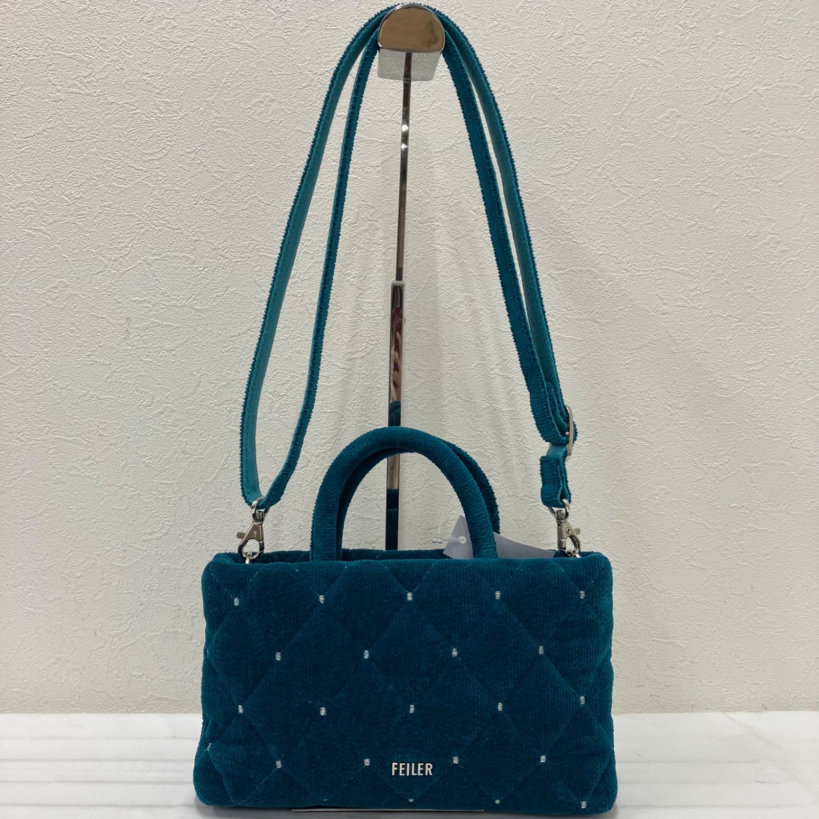 1389　FEILER　フェイラー　ユニ　2way　キルティング　シュニール織り 1389 FEILER フェイラー ユニ ミニショルダー ブルー 2way ショルダー