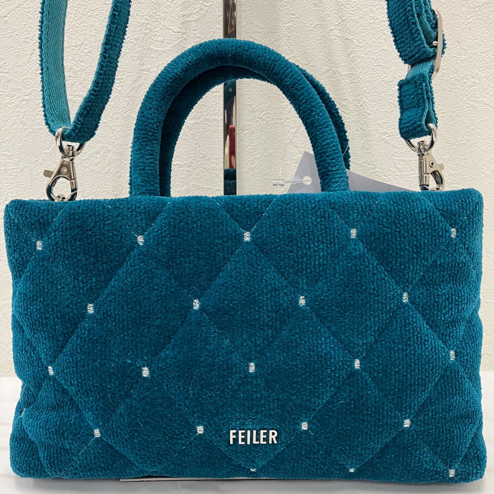 1389　FEILER　フェイラー　ユニ　2way　キルティング　シュニール織り 1389 FEILER フェイラー ユニ ミニショルダー ブルー 2way ショルダー