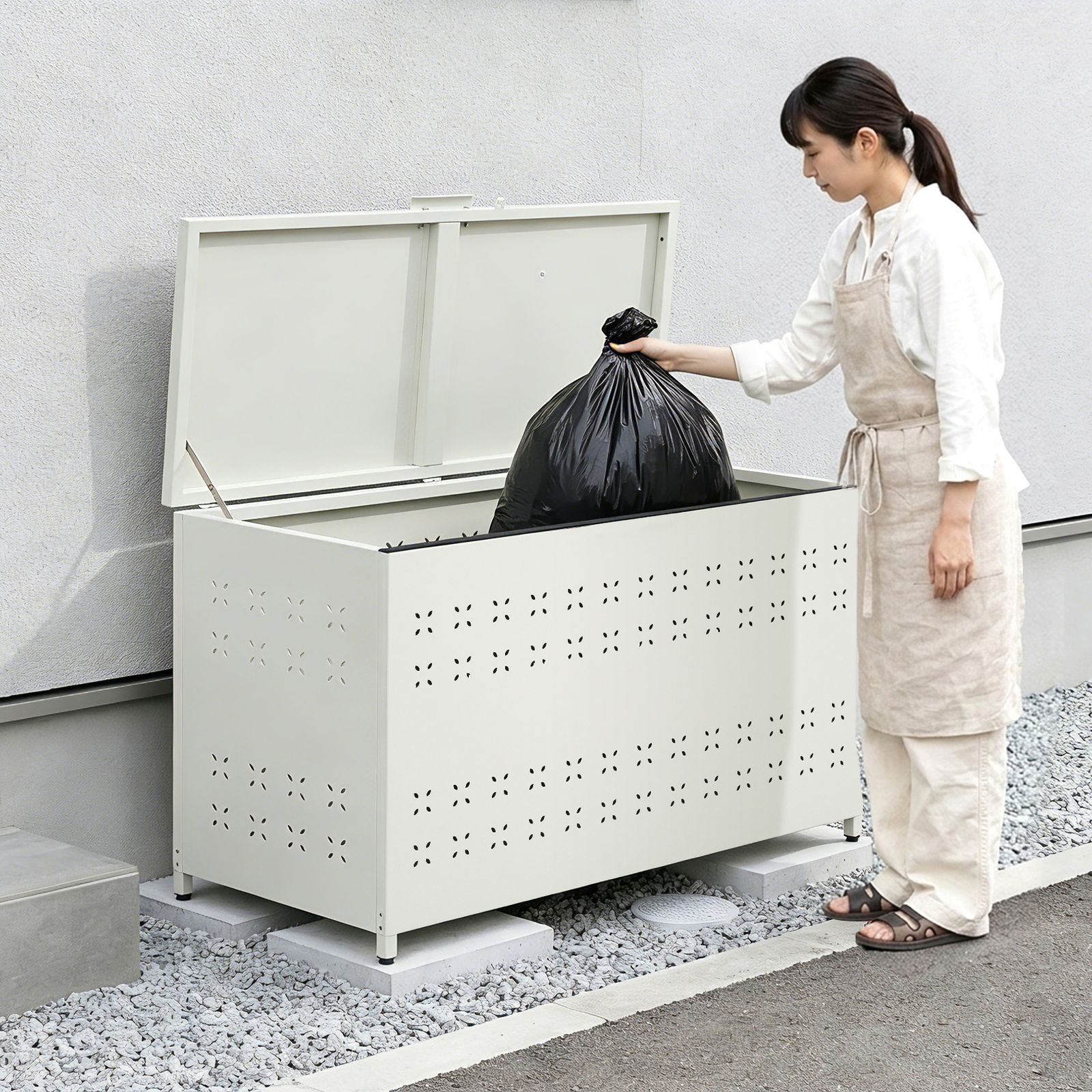 ゴミ箱 屋外 収納庫 大容量 273L 自立できる蓋 通気性抜群 頑丈 大型 