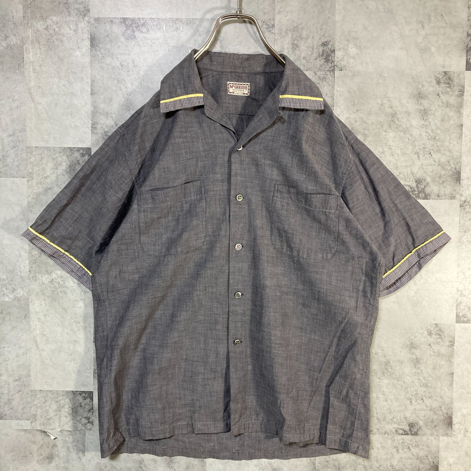 60s USA製 McGREGOR マックレガー 半袖オープンカラーシャツ グレー M 