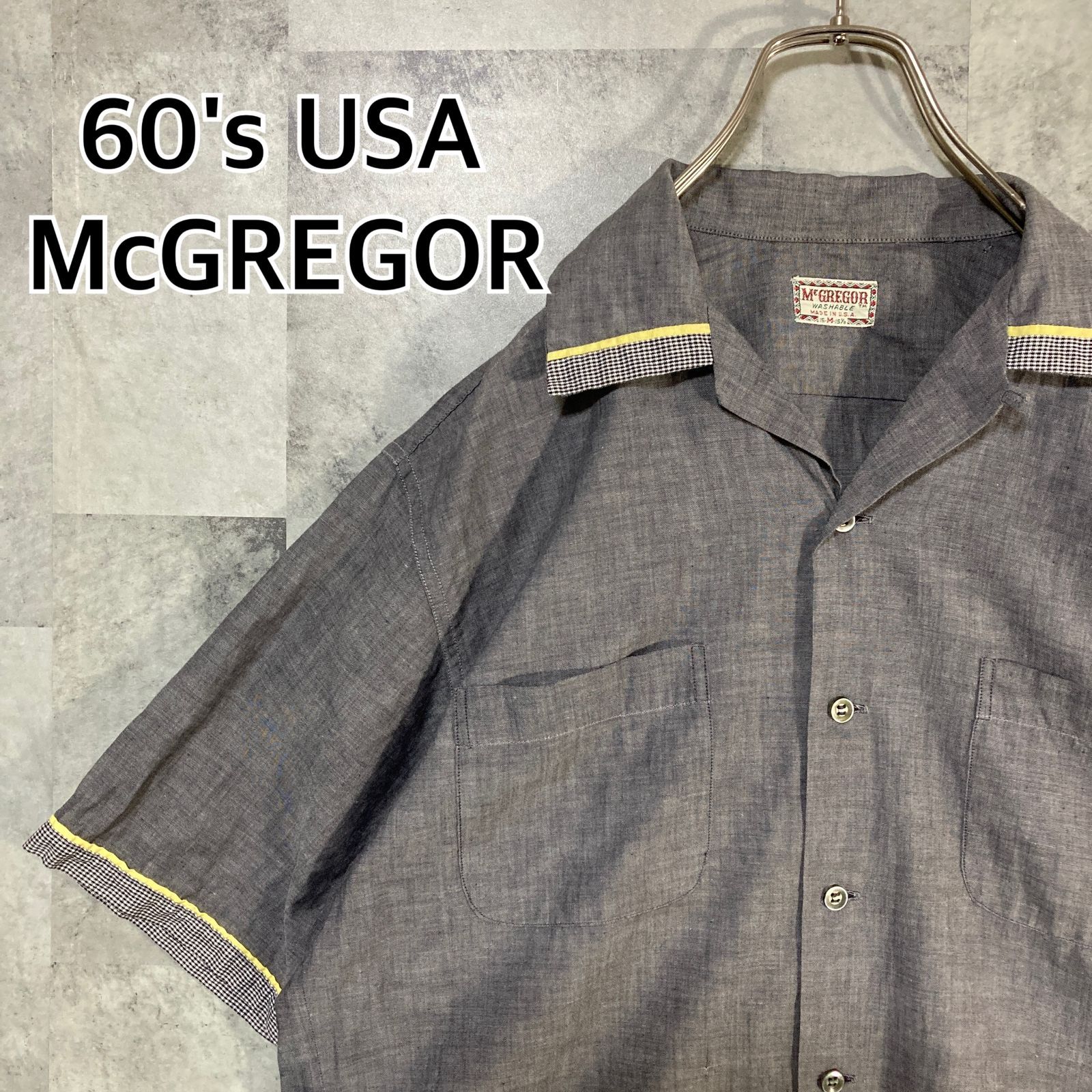 60s USA製 McGREGOR マックレガー 半袖オープンカラーシャツ グレー M