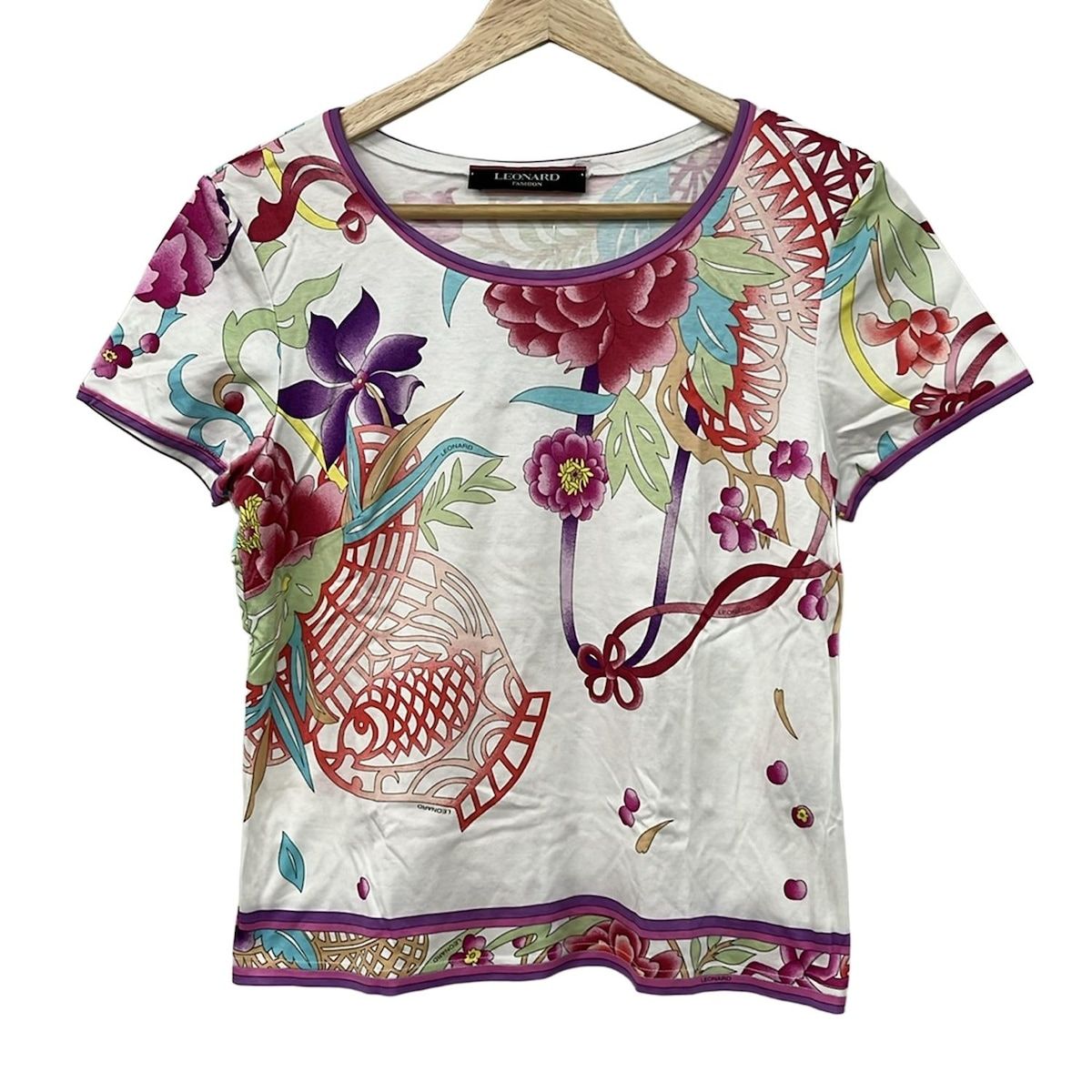 LEONARD(レオナール) 半袖Tシャツ サイズM レディース美品 白×ピンク 