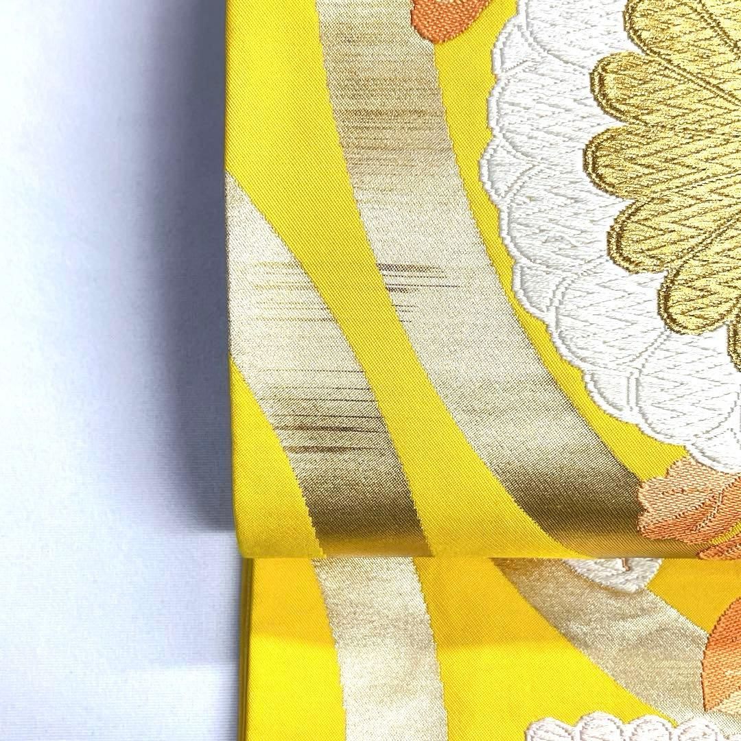 袋帯 菊花 唐草模様 唐花模様 白地 金糸 着物 033tz 【公式通販】