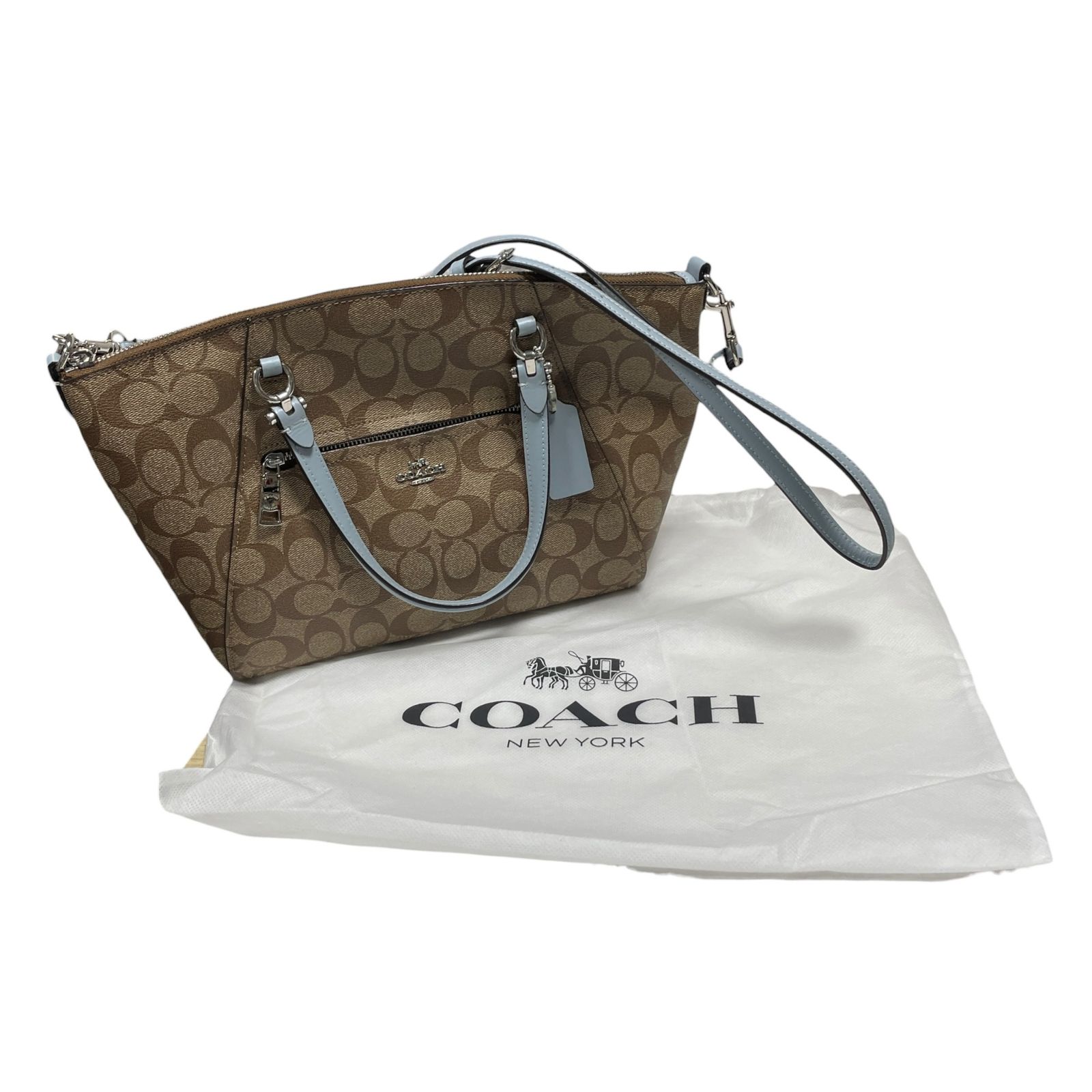 ◇COACH コーチ F79998 シグネチャー×ライトブルー ハンドバッグ 