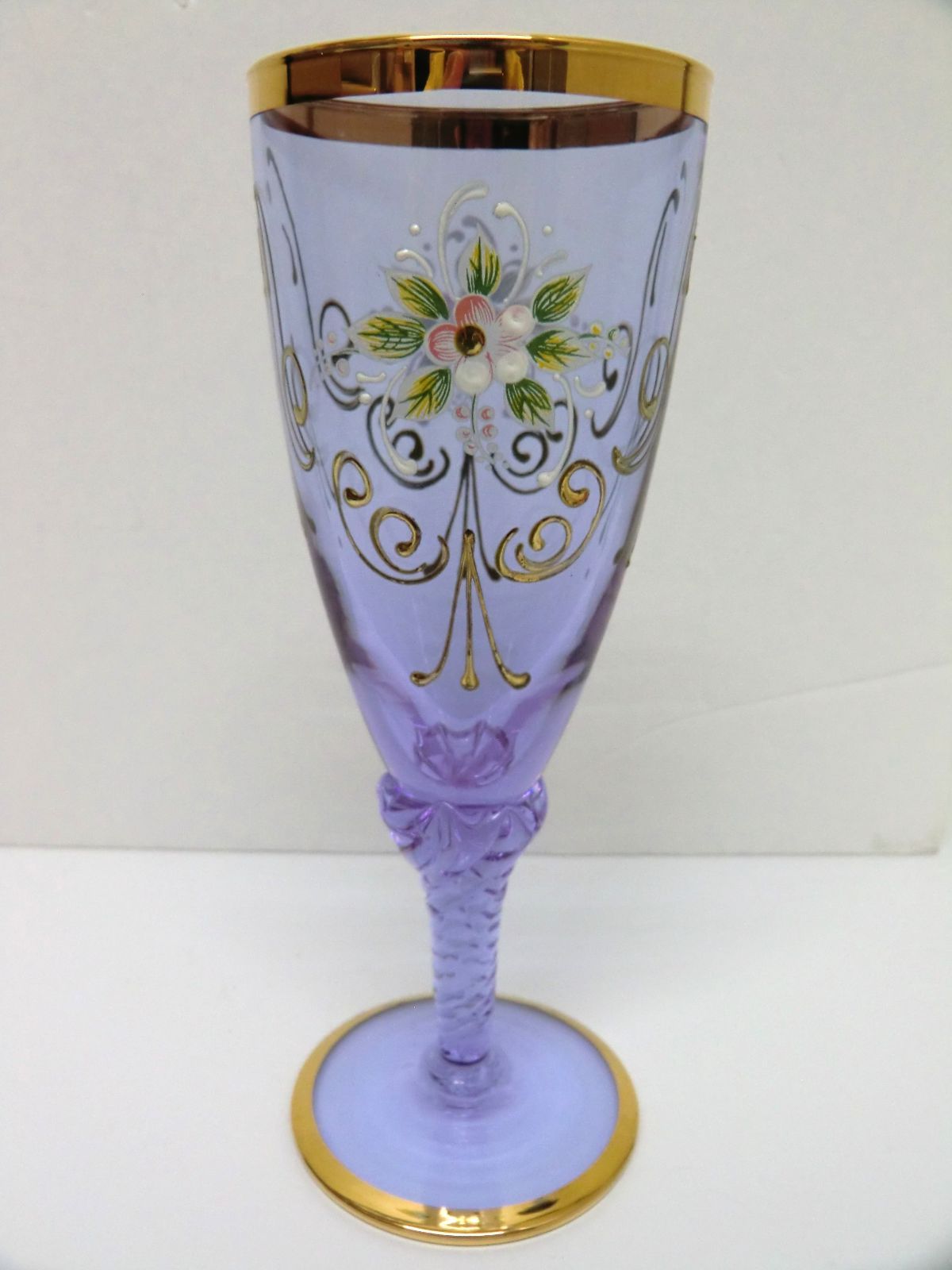 ベネチアンシャンパングラス金彩２ペア　高級　USED品 未使用保管品】ベネチアングラス 金彩 ペアワイングラス ペア