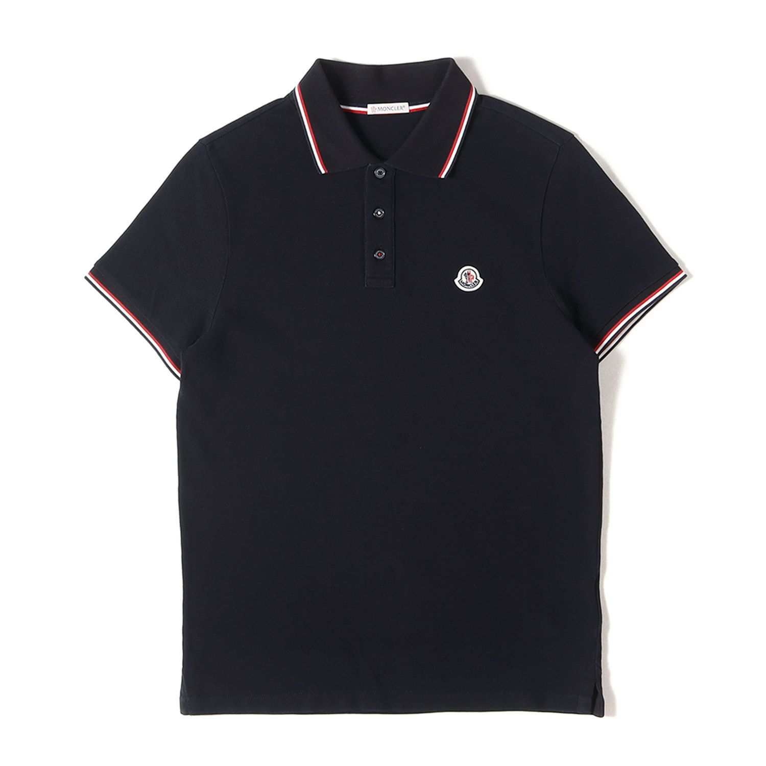 美品 モンクレール　ポロシャツ　半袖　ネイビー　胸ロゴ　ロゴ　ワッペン MONCLER - ☆モンクレール ブラック ワッペン サイドロゴ ポロシャツ/S