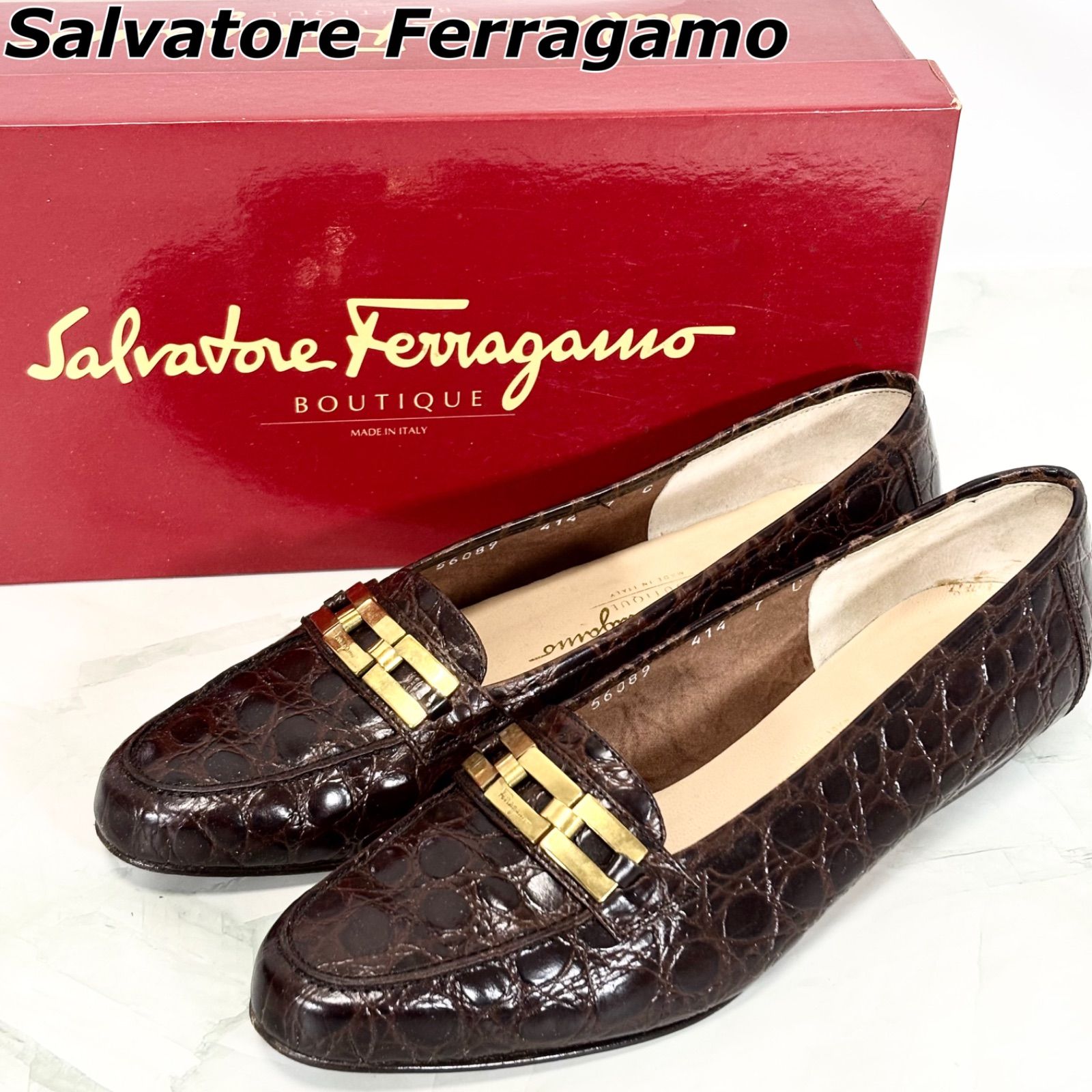 美品！Salvatore Ferragamo クロコ　ローファー 美品】サルヴァトーレフェラガモ Salvatore Ferragamo ローファー