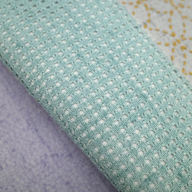 名古屋帯 紬 刺し子刺繍 汕頭刺繍 正絹 リサイクル グレー グリーン 紫 ブルーグレー 七宝 カジュアル 中古 仕立て上げ みやがわ sb55354 メルカリ