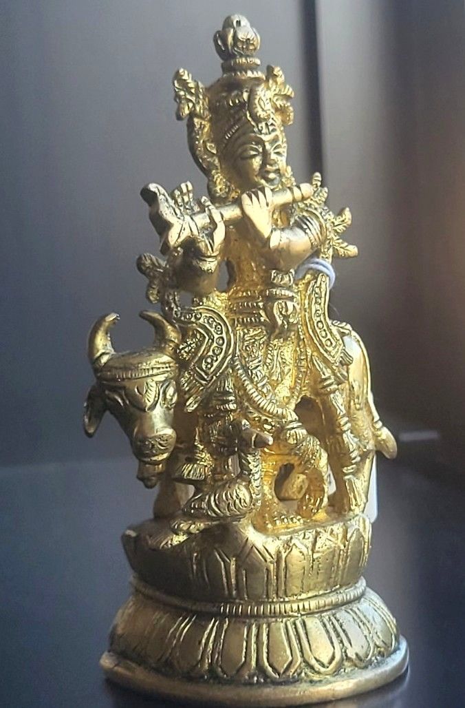 真鍮 クリシュナ 聖牛 インド神話 神像 オブジェ スピリチュアル 開運