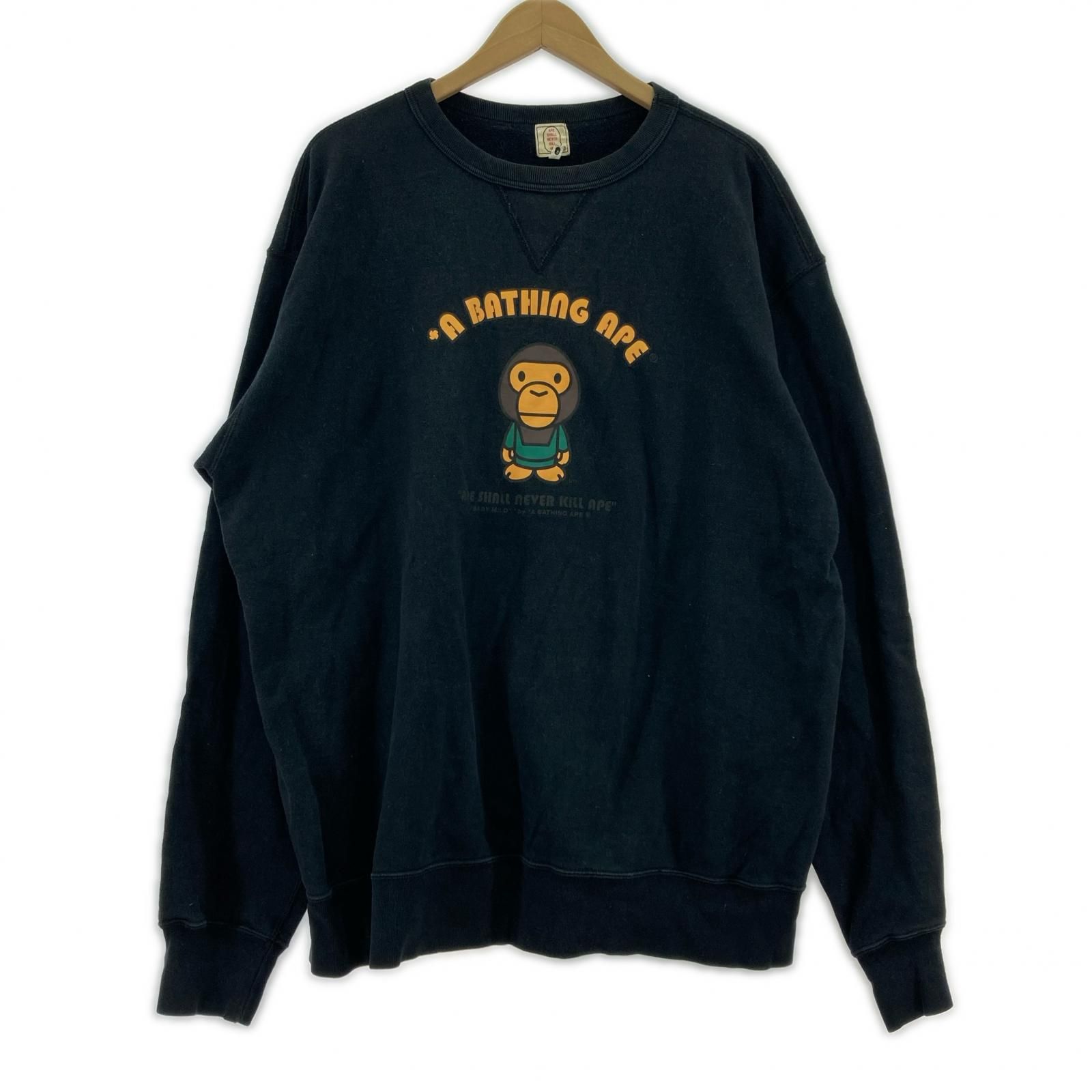 A・BATHING APE エイプ スウェット プリント 日本製 トレーナー 黒 