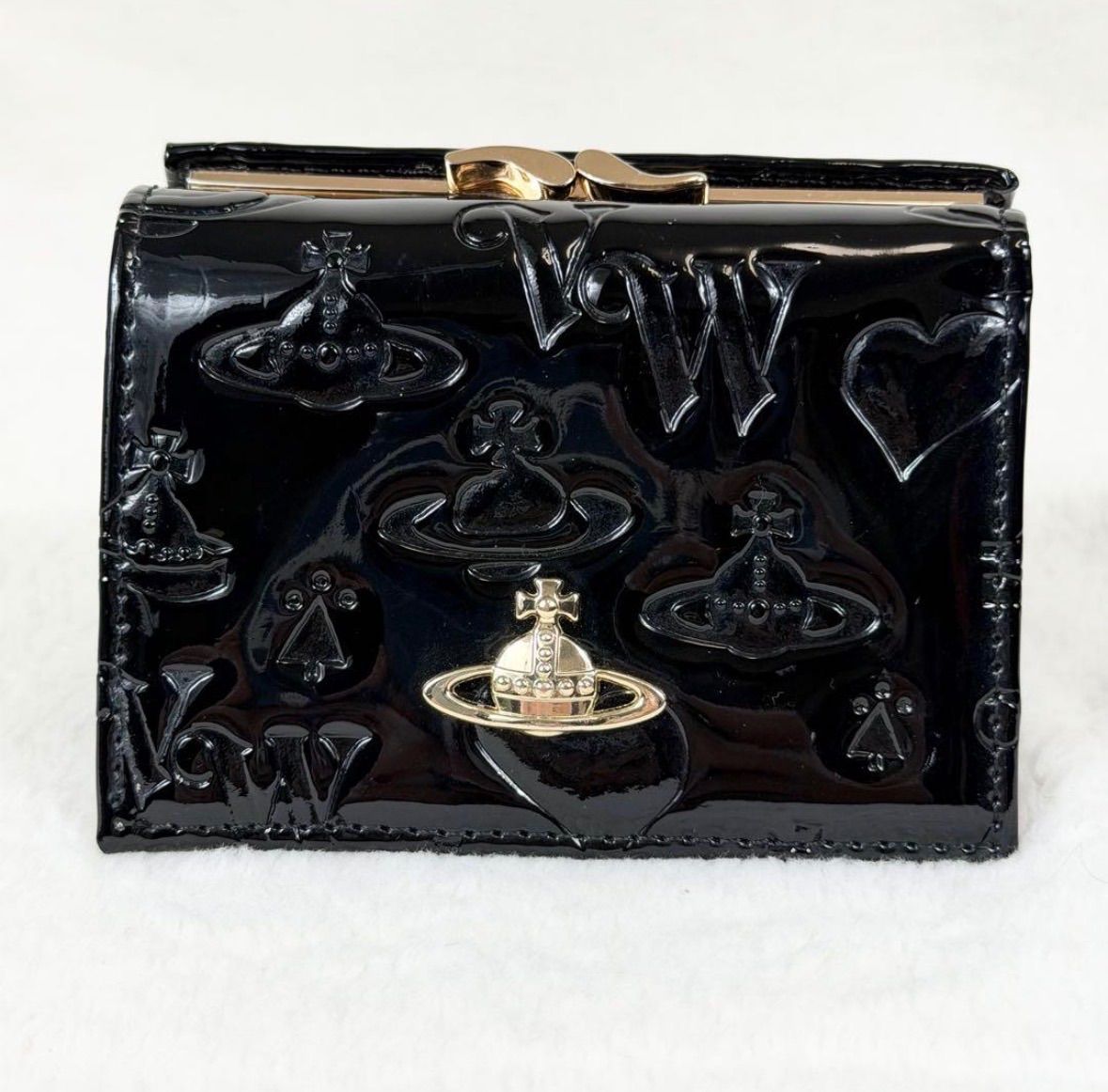 Vivienne Westwood 三つ折財布 レザー エナメルブラック - メルカリ