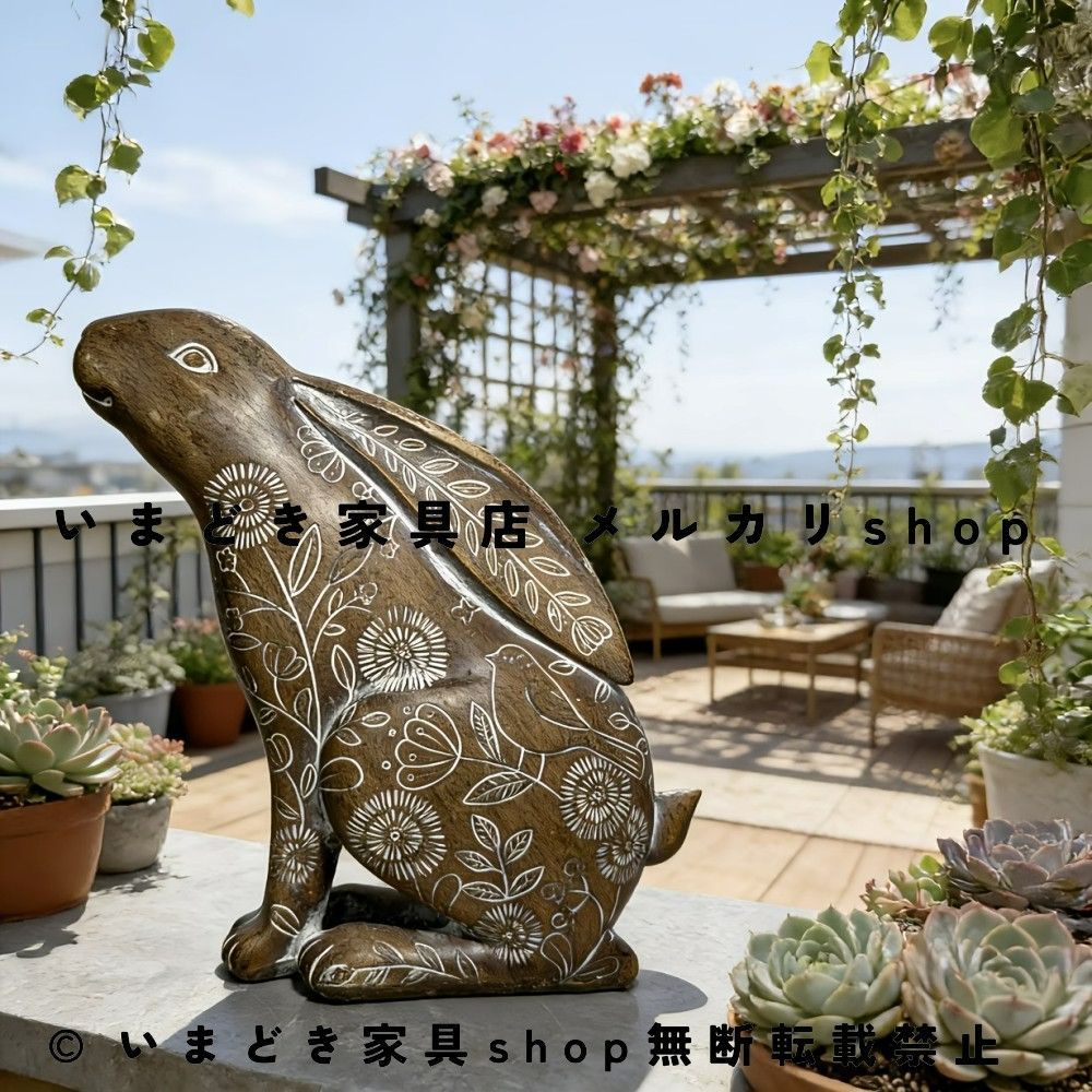  バニー オーナメント ウサギ 置物 レジン製 レトロ 田園風 カントリー 北欧風 インテリア 雑貨 フェイクウッド調 花 鳥 モチーフ ナチュラル 卓上装飾 棚飾り デスクトップ ディスプレイ おしゃれ アニマルオブジェ ギフト 新築祝い 癒し 飾り棚 置物 インテリア小物