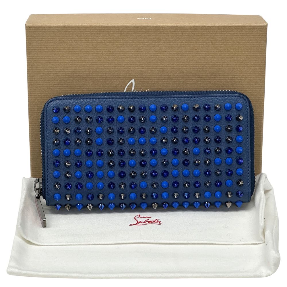 クリスチャンルブタン Christian Louboutin 財布 レディース メンズ ブランド 長財布 レザー ブルー ラウンドファスナー スタッズ おしゃれ 個性的 派手 【中古】 クリスチャンルブタン Christian Louboutin 財布 レディース メンズ