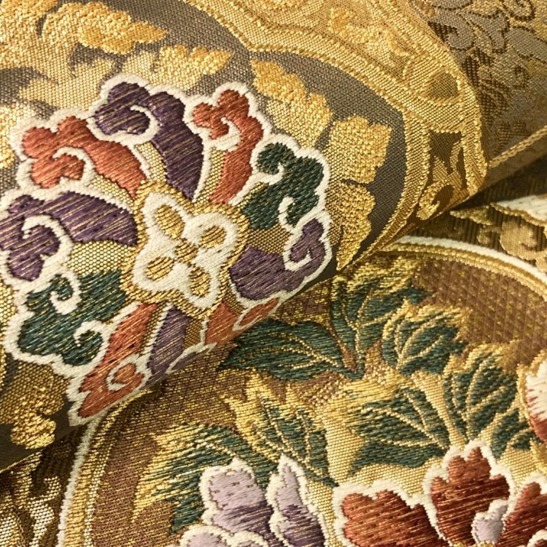 袋帯 西陣 聚楽 花唐草 華柄模様 金糸 路考茶色 ガード加工 O-6149 袋帯 西陣 聚楽 花唐草 華柄模様 金糸 路考茶色 ガード加工 O-6149