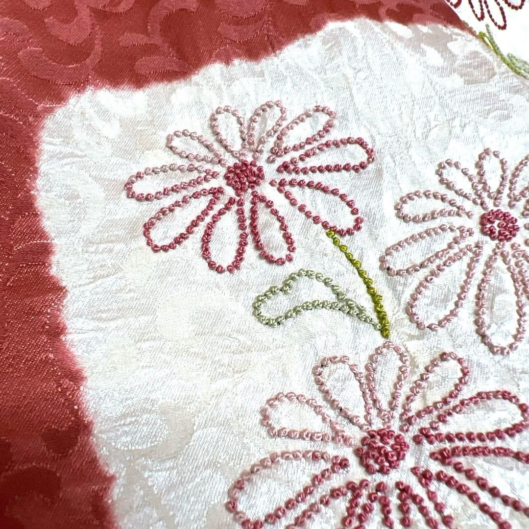 小紋 相良刺繍 市松 菊花 唐草地紋 身丈159 裄64 正絹 着物 037tz 