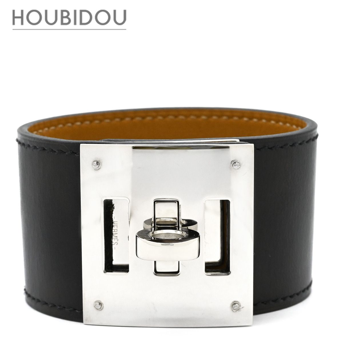 エルメス HERMES ブレスレット ケリードッグ レザー メタル ブラック 