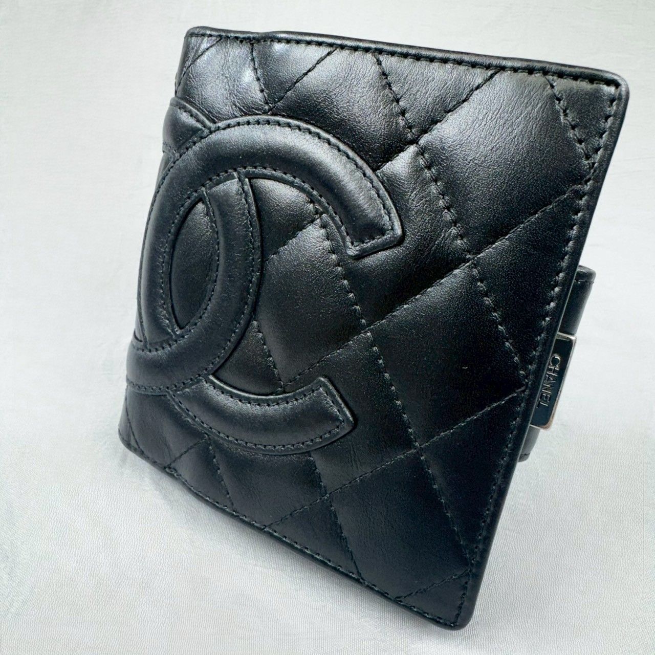 シャネル カンボンライン ココマーク ラムスキン 折り財布 ブラック 人気・美品】CHANEL シャネル ラムスキン カンボンライン ココマーク