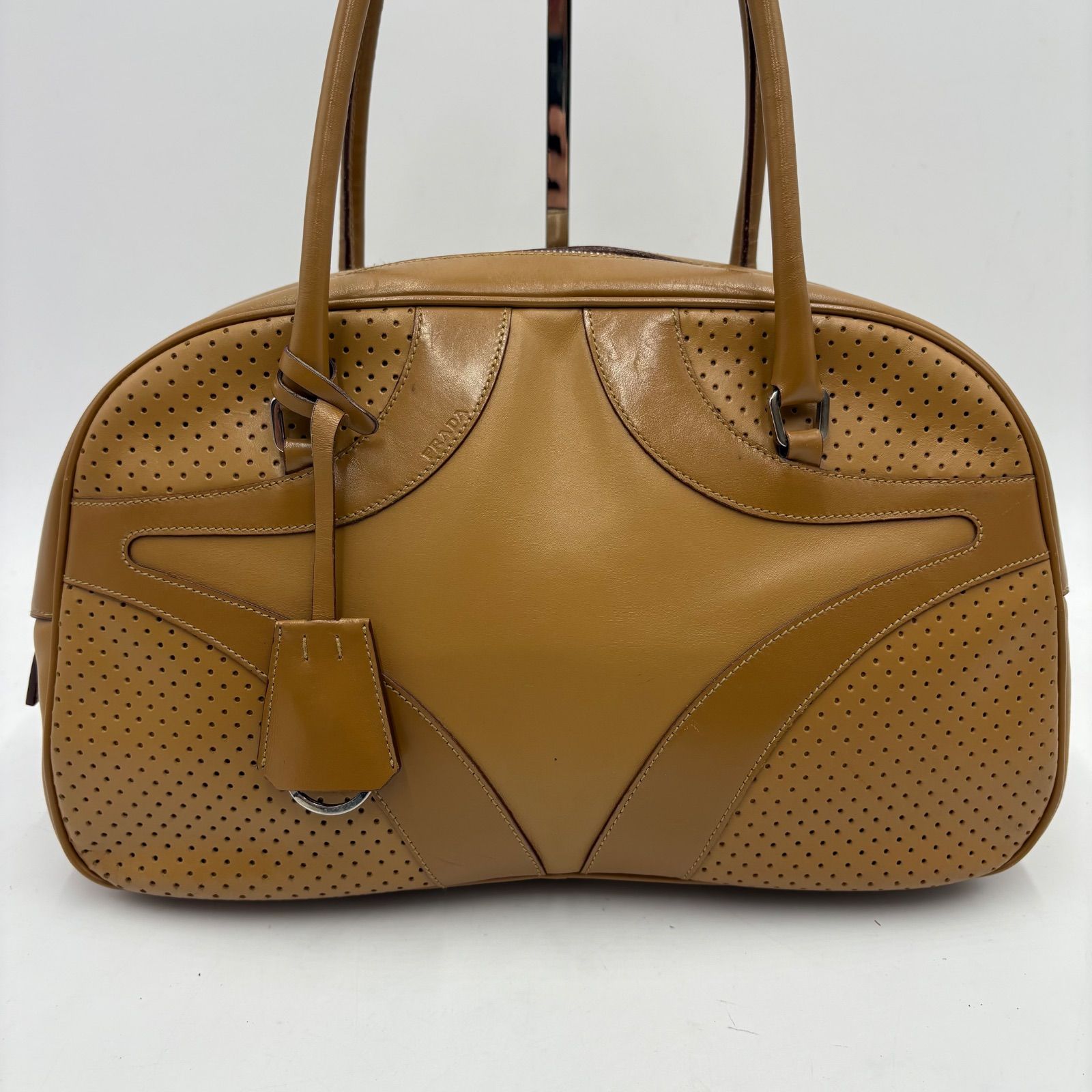PRADA プラダ Y2K パンチングレザー ボーリングバッグ ミニボストン